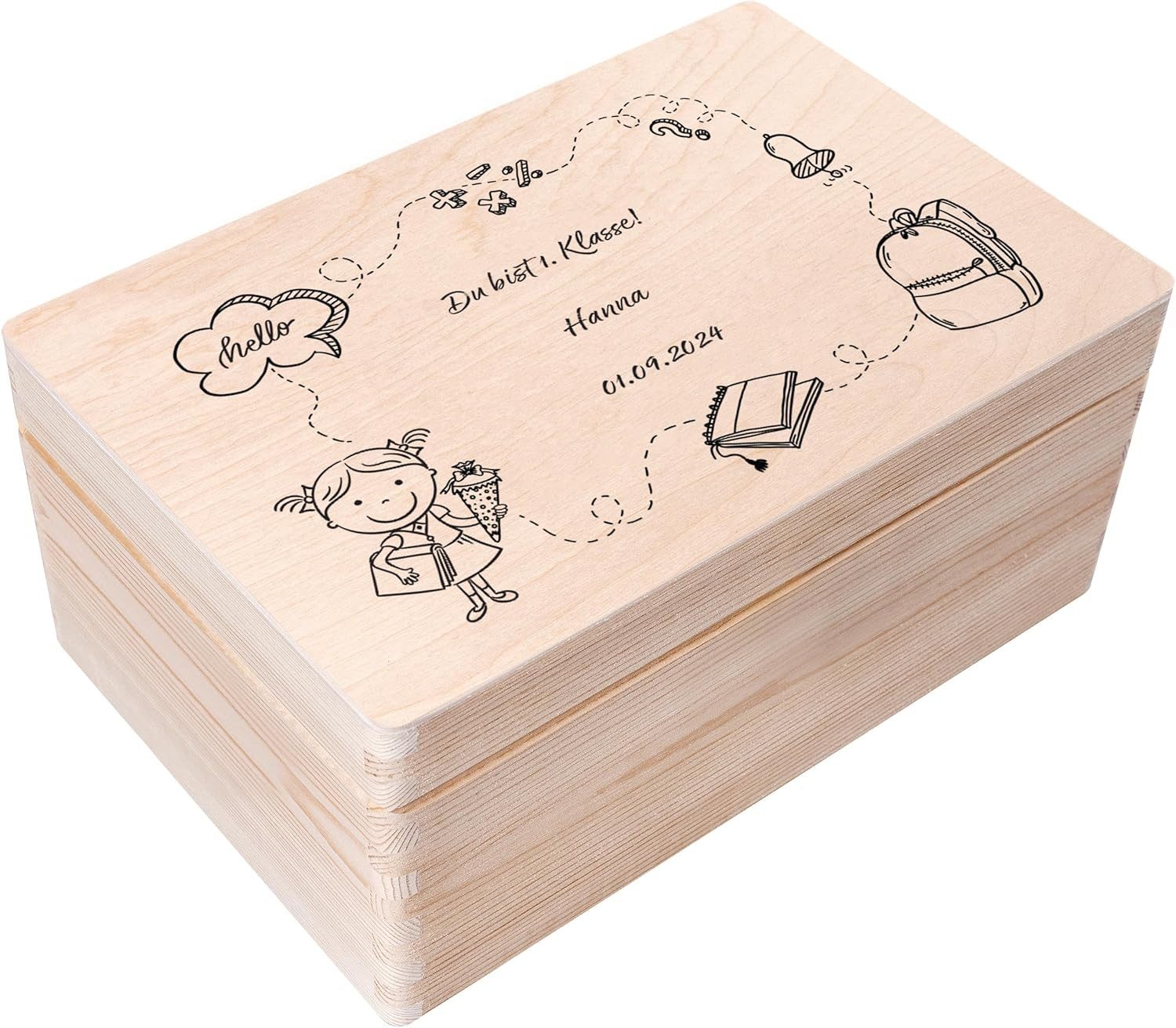 Creative Deco Holzkiste Einschulung Geschenk Junge Mädchen Schulanfang, Natur 30 x 20 x 14 cm