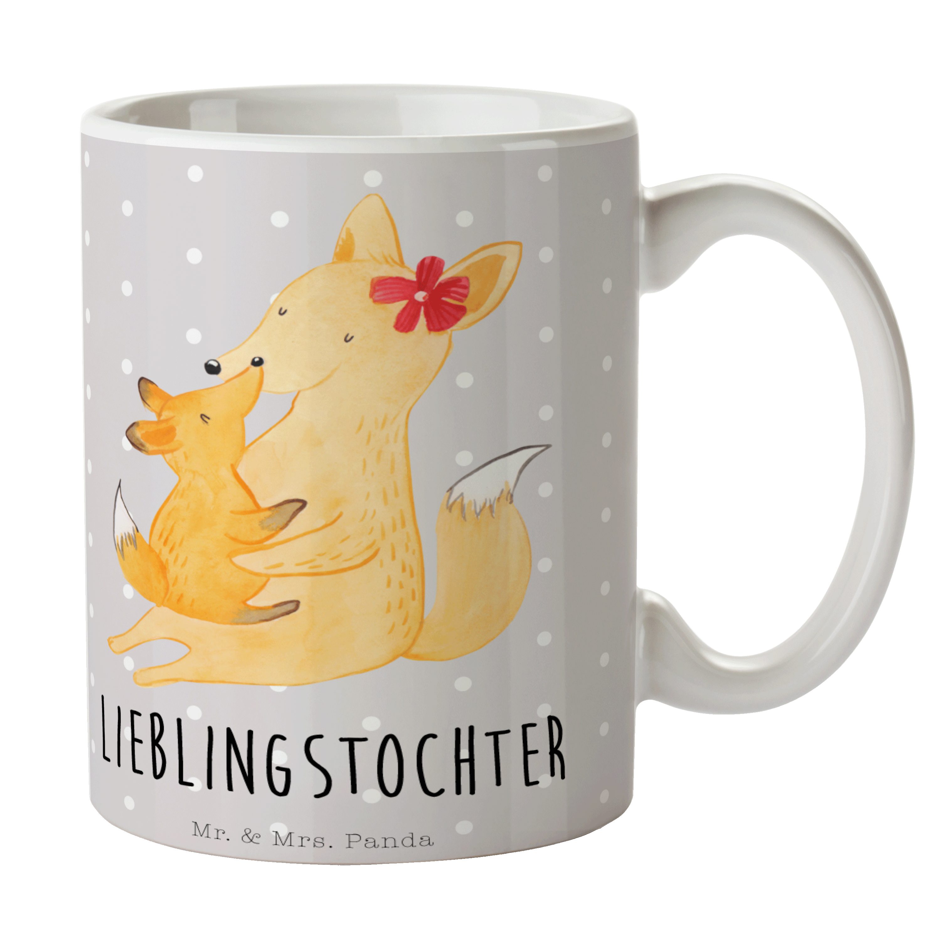 Geschenk, - & Mama & Keramik Lieblingstochter, Mrs. Mr. Fuchs Panda Pastell Tasse Kind Grau - Kaffee,