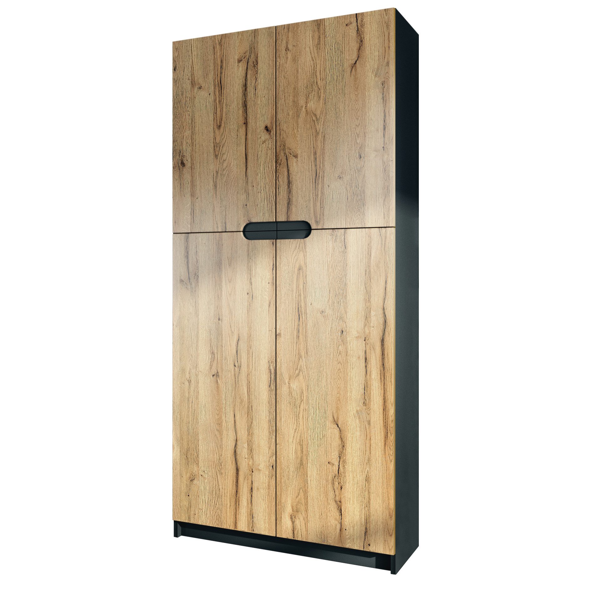 Vladon Aktenschrank Logan (Aktenschrank, mit 5 Fächern und 4 Türen) Schwarz matt/Eiche Natur (82 x 185 x 37 cm)