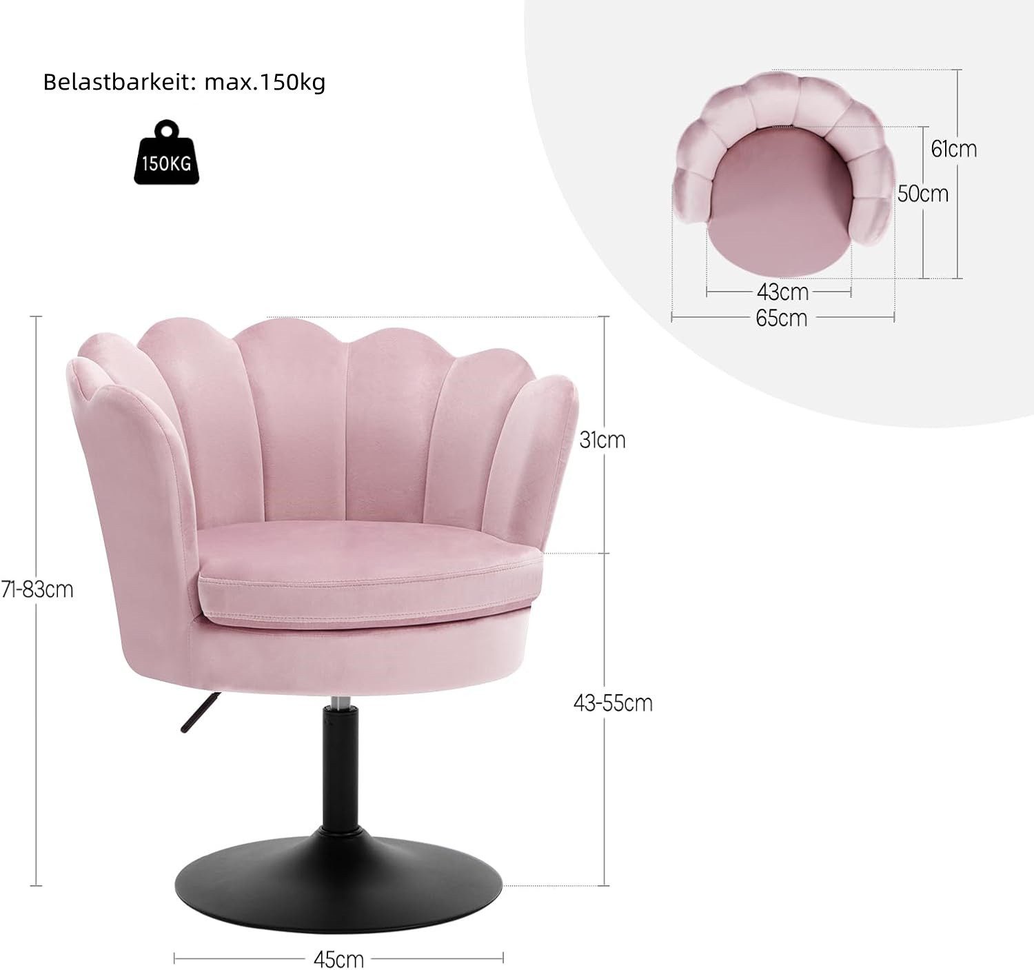Woltu Polsterstuhl (1 St), Schminktisch Stuhl mit Lehne, Blumenform, 360° drehbar