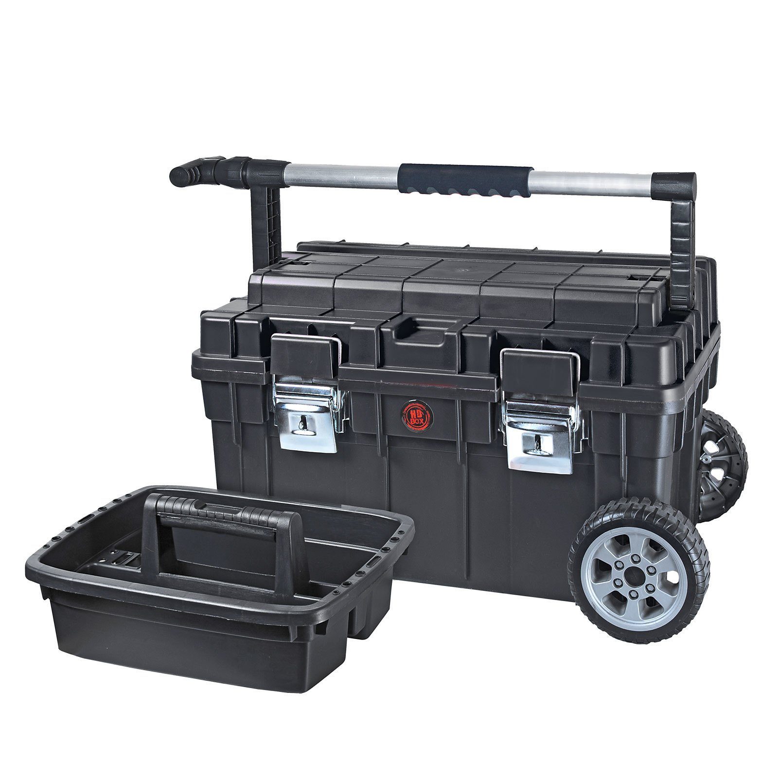 PROREGAL® Werkzeugkoffer Werkzeugkoffer-Trolley auf Schwarz/Rot HxBxT Rollen, 35,5x68x40cm