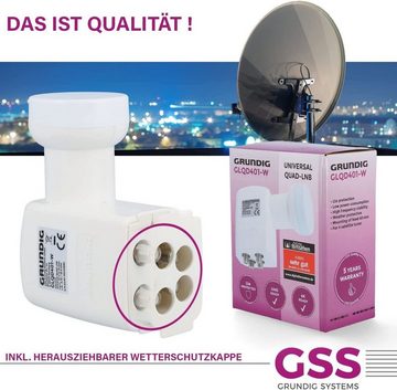 GSS Quad LNB GLQD 401 weiß + Aufdrehhilfe Universal-Quad-LNB (4 Teilnehmer, LTE Filter, HD, 4K, 0.1dB, kälte- & hitzebeständig)