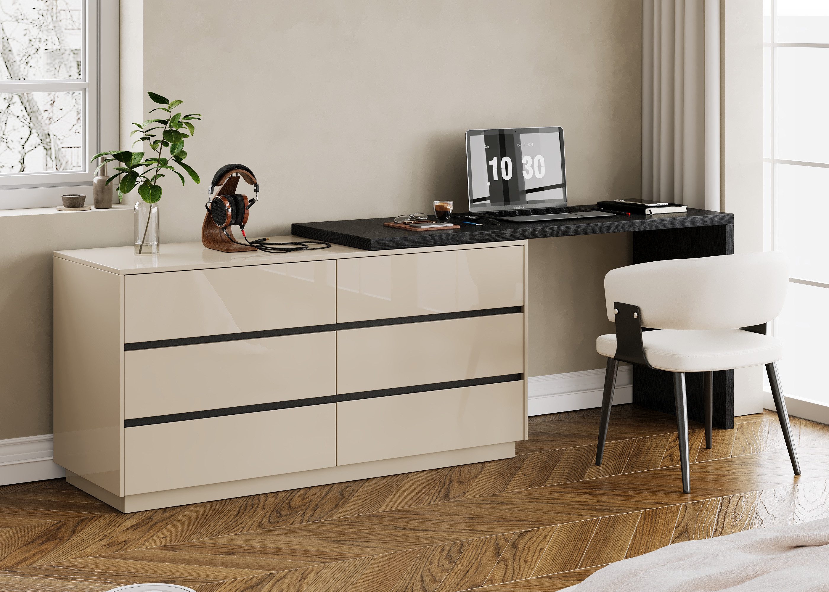 oleyluckidea Schreibtisch L-förmiger Schreibtisch mit 6 Schubladen, verstellbar, Holz (ein Tisch), Breite 140 cm