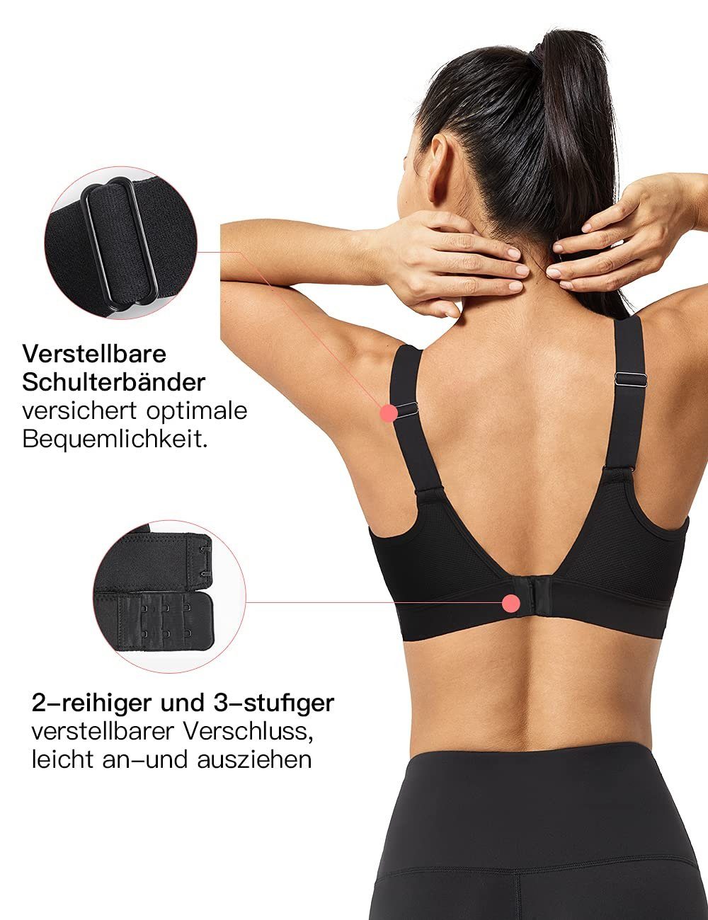 Yvette Sport-BH Verstellbare Träger, U halt, Rücken, E100495A21 Starker