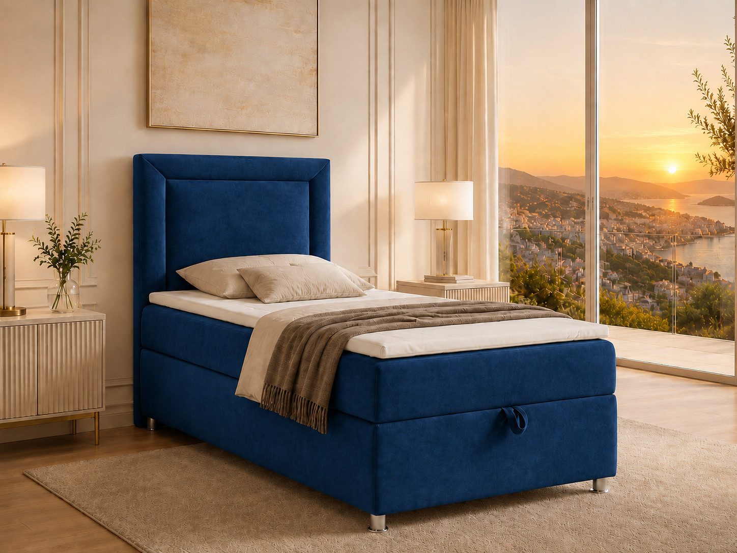 Best for Home Boxspringbett Trinity K-3 SINGLE mit Bettkasten & ca. 5 cm Topper (Einzelbett, Polsterbett mit gepolstertes Kopfteil, Jugendbett, Kinderbett versch. Größen, 3-St., 70x200 80x200 90x200 100x200 cm), Einzel-Boxspringbett mit integriertem Bettkasten