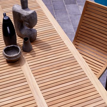 Tikamoon Garten-Essgruppe Teo Outdoor Gartenmöbel Set aus massivem Teak 4 Stühle