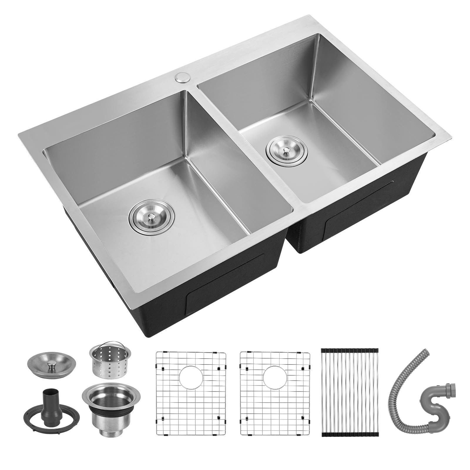 GarveeMore Granitspüle EinbauKüchenspüle mit zwei Becken 84x56 cm für den Haushalt