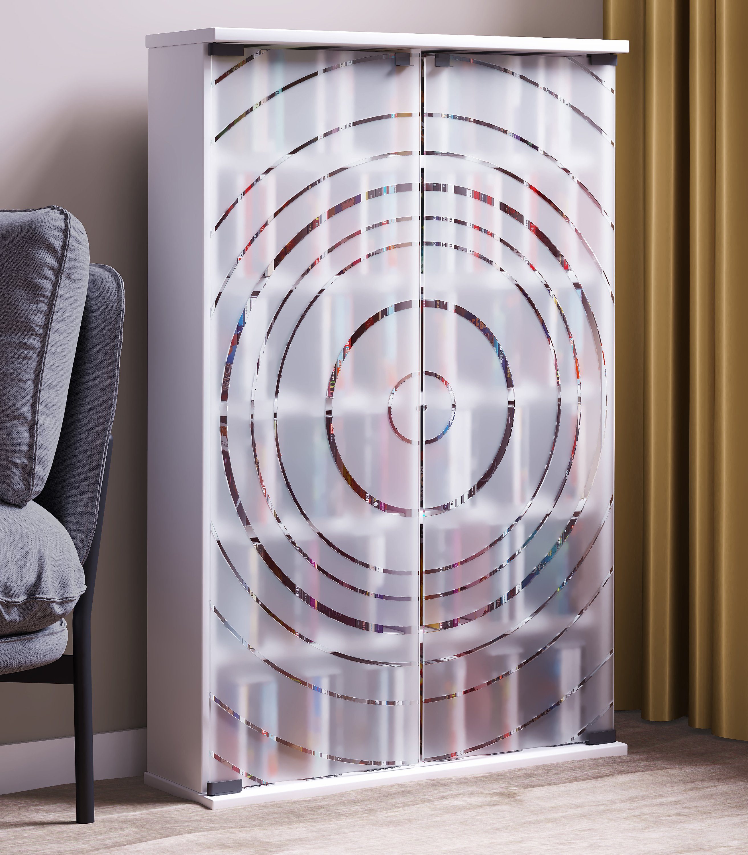 VCM Standregal Holz CD DVD Stand Regal Schrank Glastür Tilano L