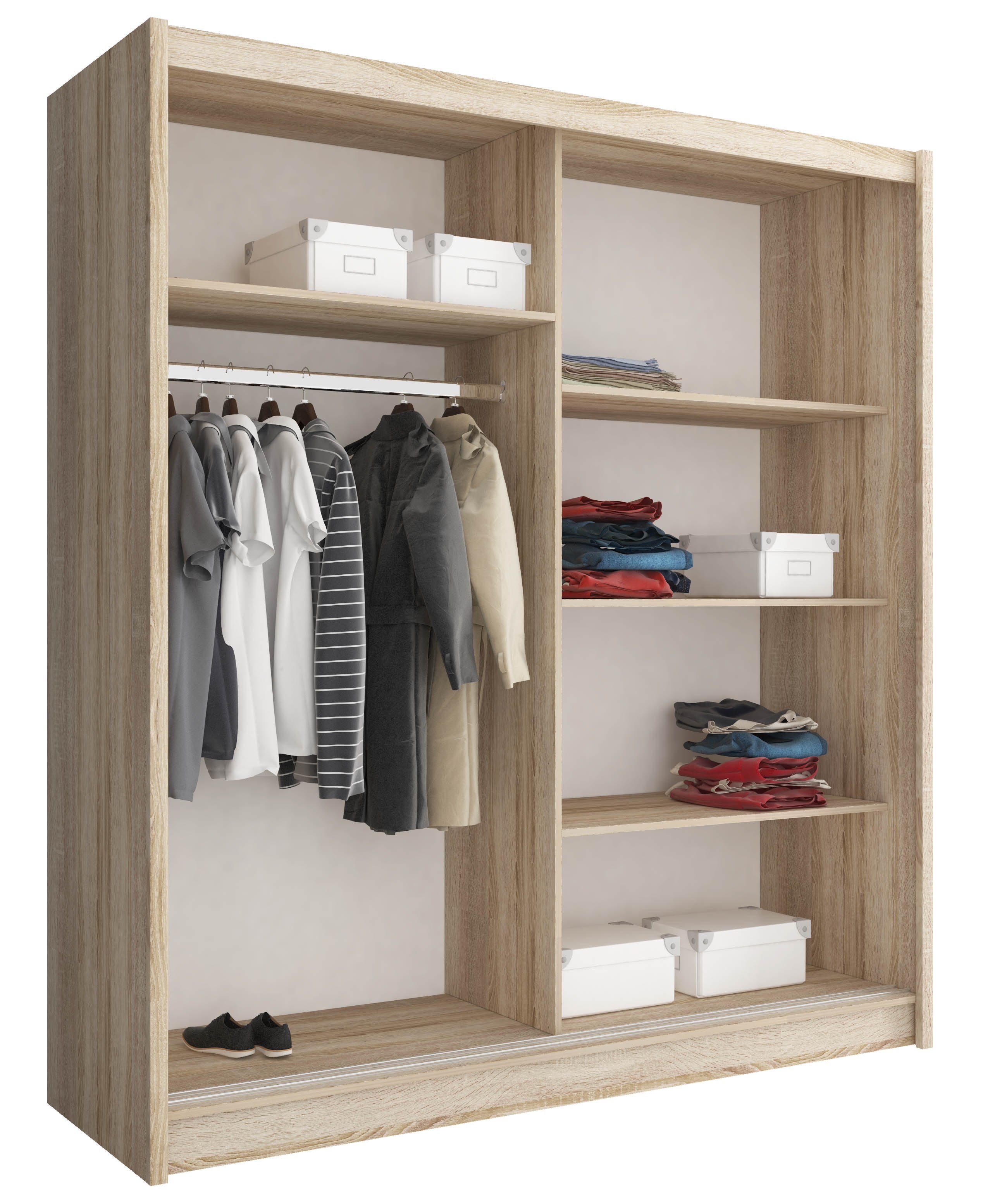 Domando Kleiderschrank Kleiderschrank Schwebetüren, San Benedetto Sonoma Breite M4 Facheinteilung 180cm, praktische Eiche