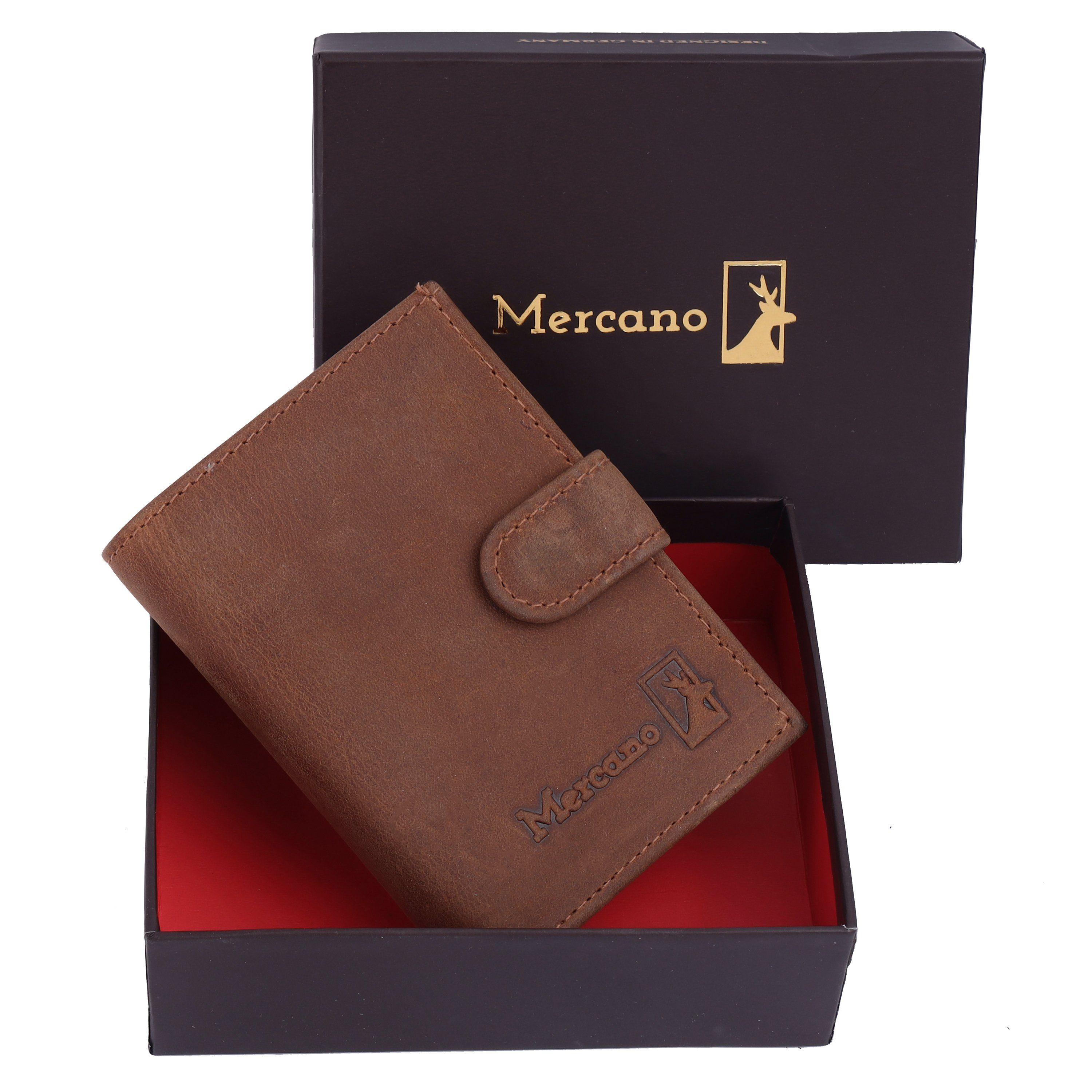 100% Mercano Damen Braun aus Vintage für inkl. Leder, und Flipcase Geschenkbox, RFID-Schutz, Herren, Geldbörse
