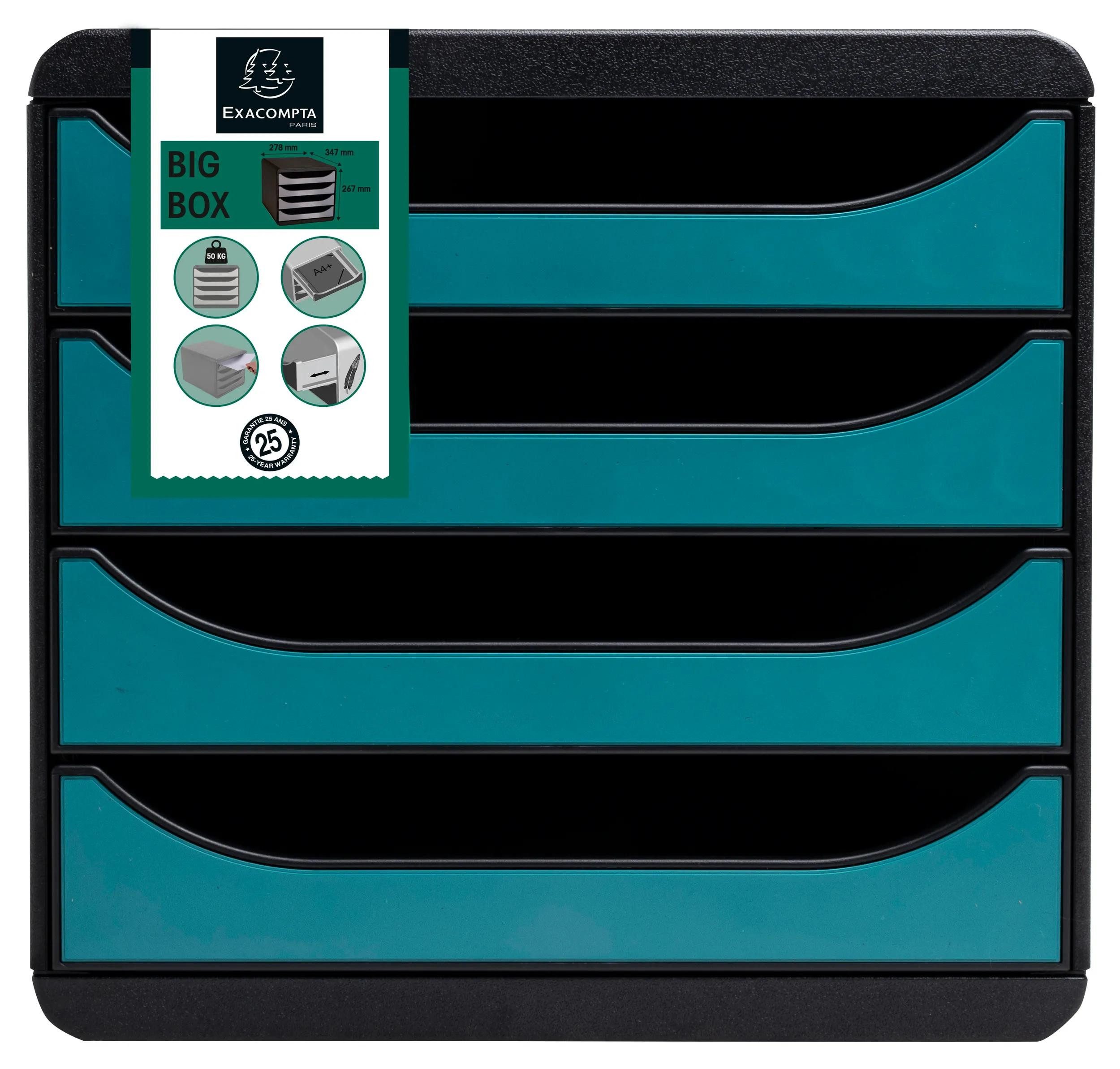 EXACOMPTA Schubladenbox Big Box, Schubladenbox + 4 Schubladen, Skandi, Bleu Pacifique, 31034D, Boxen einzen