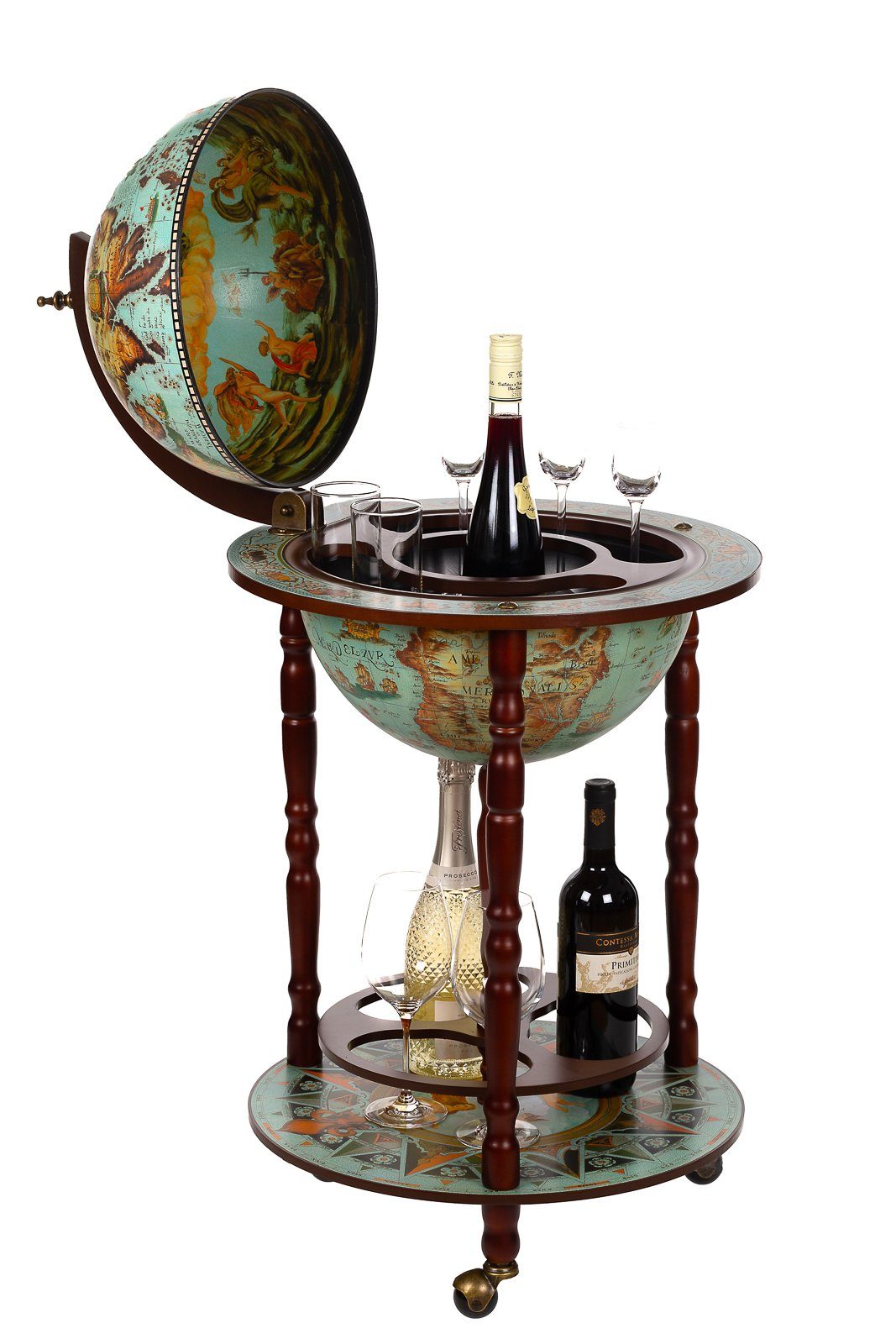 BIRENDY Dekoobjekt Barwagen 36001 Blau Eukalyptusholz Säulen 103cm Globusba günstig online kaufen