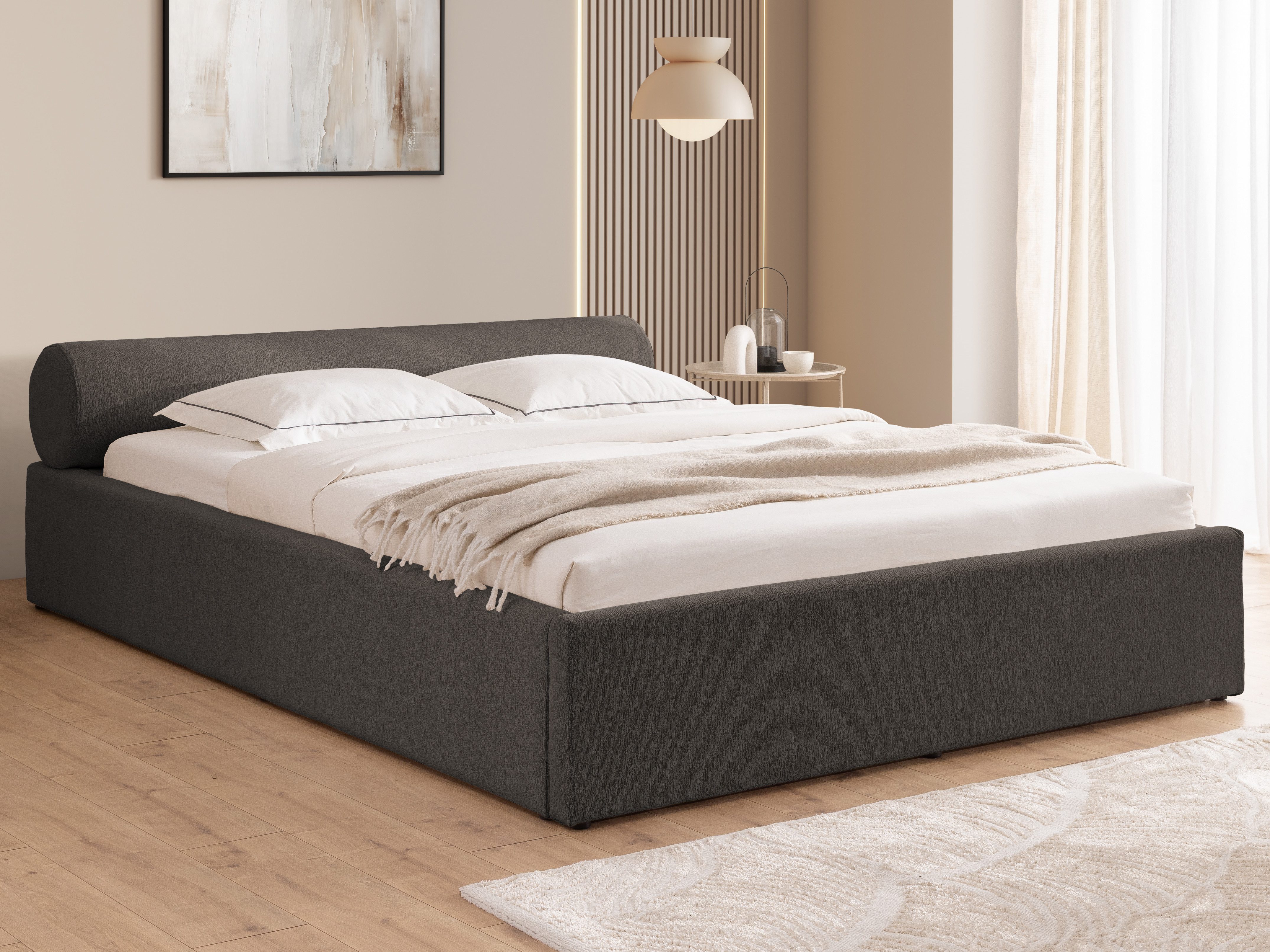 Polsterbett Josy aus Chenille-Stoff mit Lattenrost und großem Bettkasten