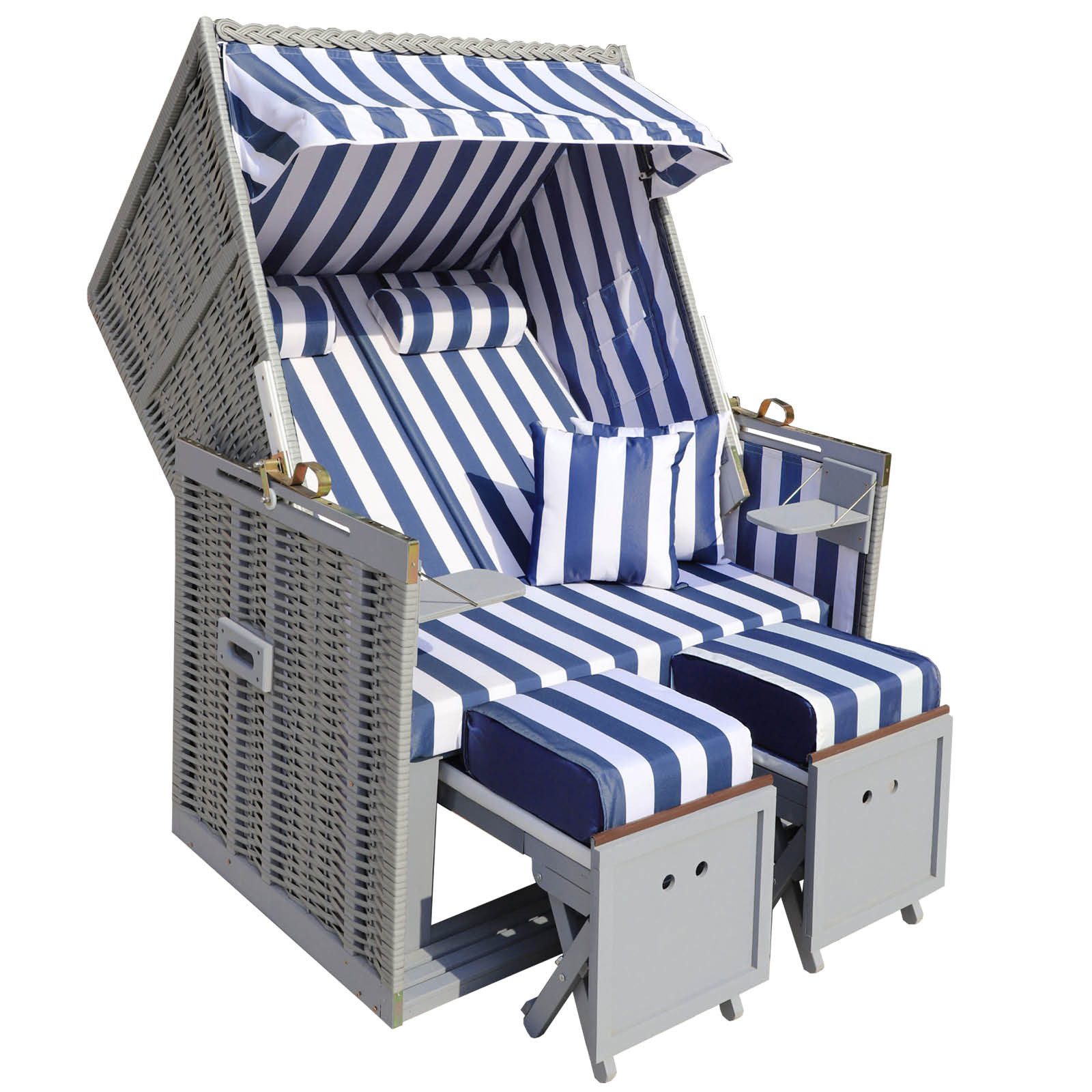 BRAST Strandkorb für 2 Personen, 120cm breit, 4 Designs, BxTxH: 120x79x150 cm, Volllieger, Norderney Deluxe, (verstellbare Rückenlehne weiches Fußkissen)