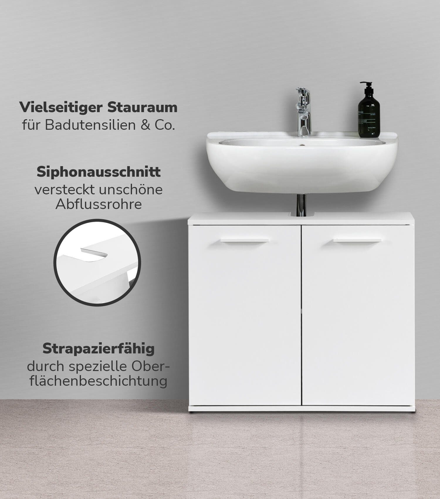 mokebo Waschbeckenunterschrank Der Alpinweiß Weiß, Badezimmerschrank aus in Waschbär (mit Alpinweiß Einlegeboden) Holz, | Badschrank Waschtischunterschrank