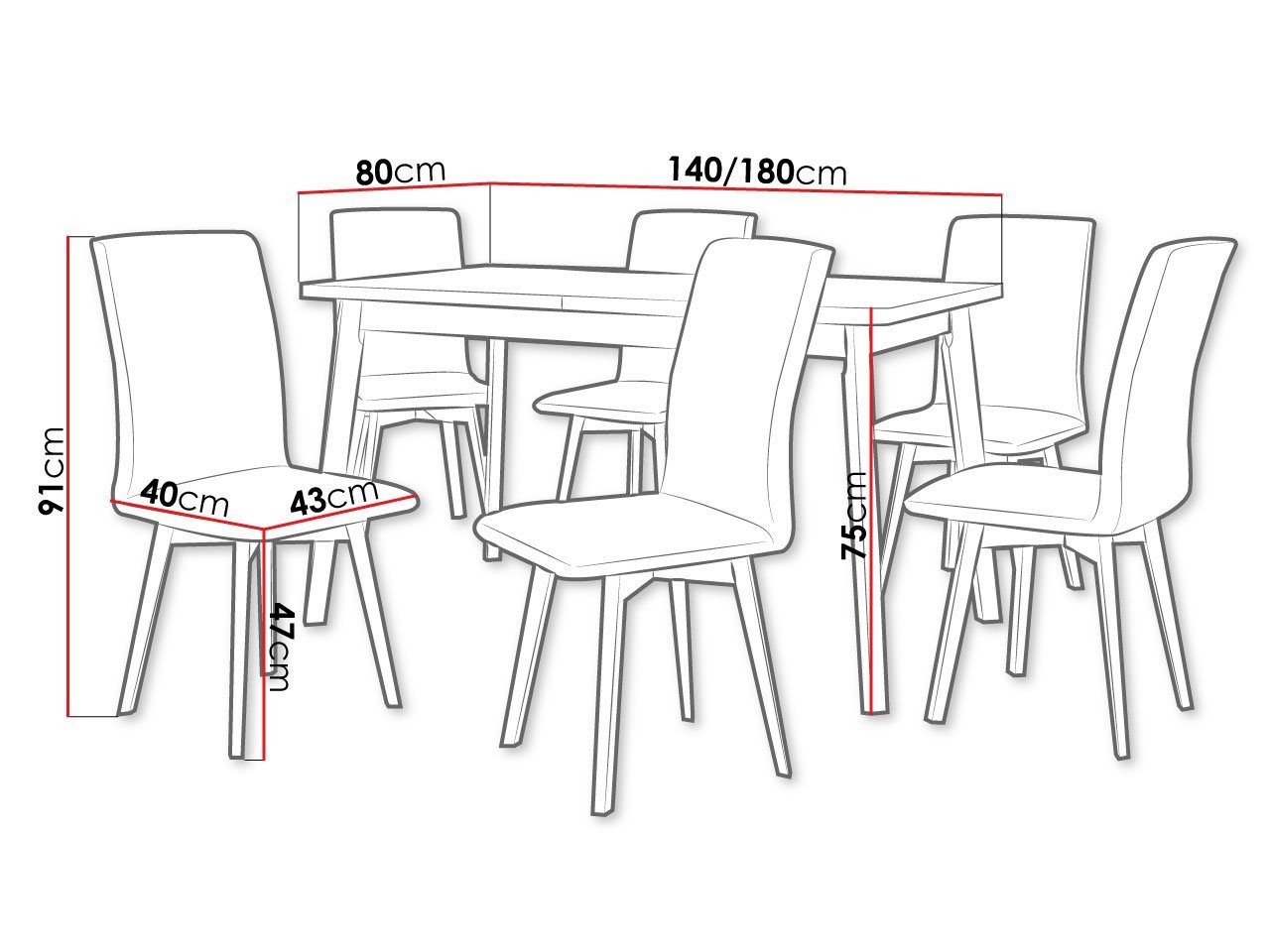 sich unter 6x (7er-Set, der befinden Esstisch Oslo Tischplatte den für V, I), Luna Stühle Essgruppe Einlegeplatte DR-023, MIRJAN24 Tisch