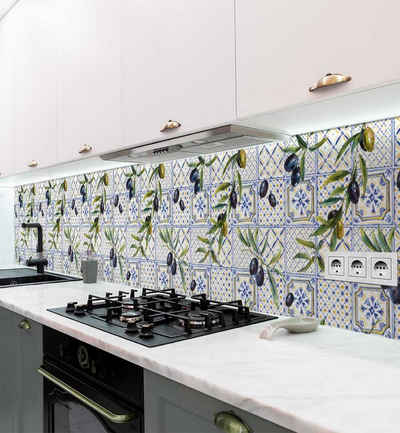 MyMaxxi Dekorationsfolie Küchenrückwand Mosaik mit Olivenpflanze selbstklebend