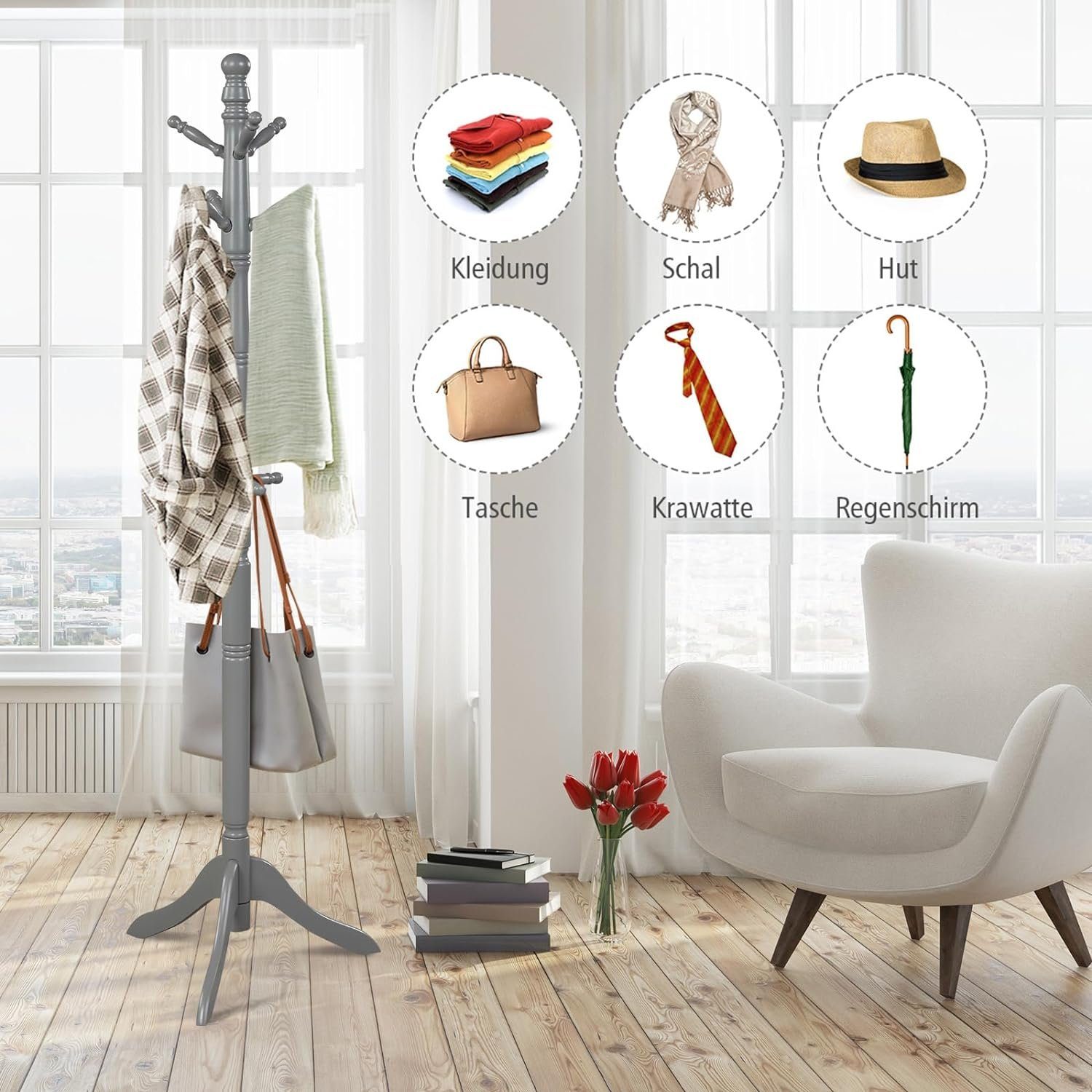 KOMFOTTEU Garderobenständer Kleiderständer, mit 9 Haken & verstellbare Höhe günstig online kaufen