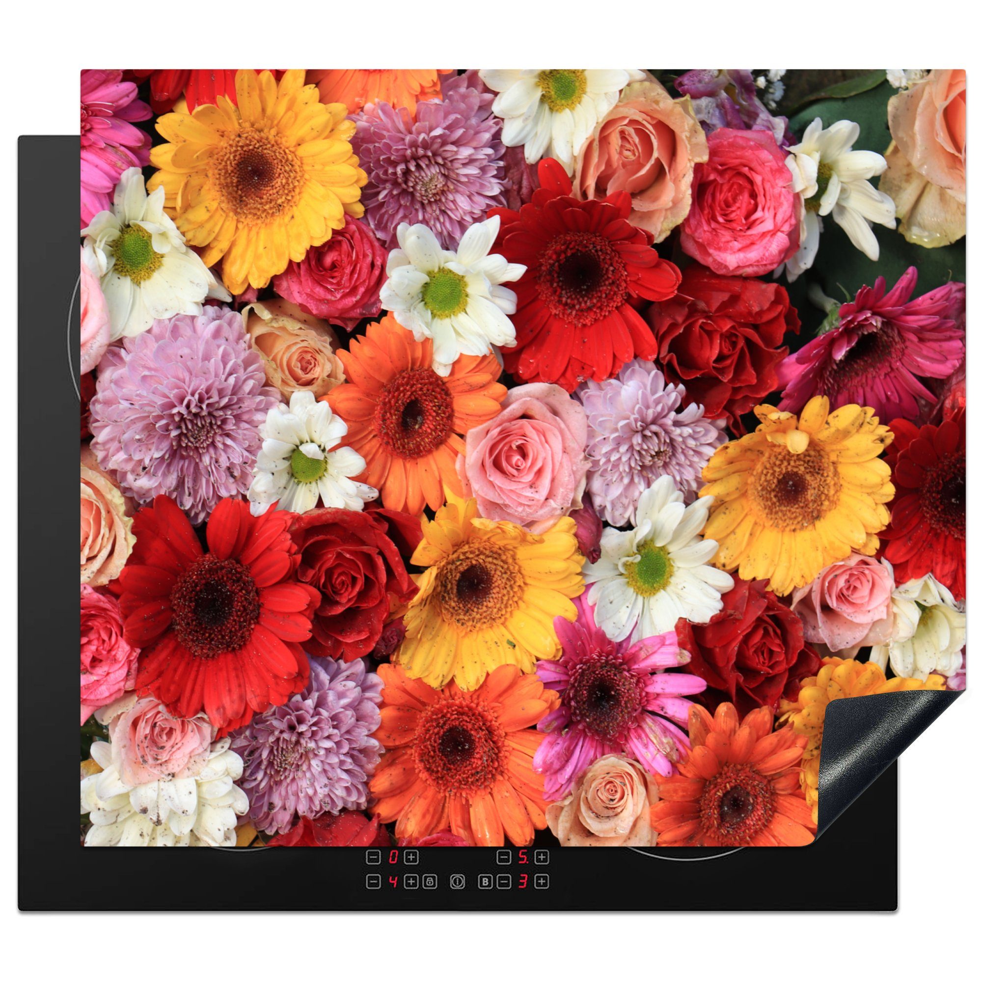 Rosen, - (1 Induktionsmatte Ceranfeldabdeckung Herdblende-/Abdeckplatte für MuchoWow cm, - - Vinyl, Farben 59x52 küche, tlg), Gerbera die Blumen