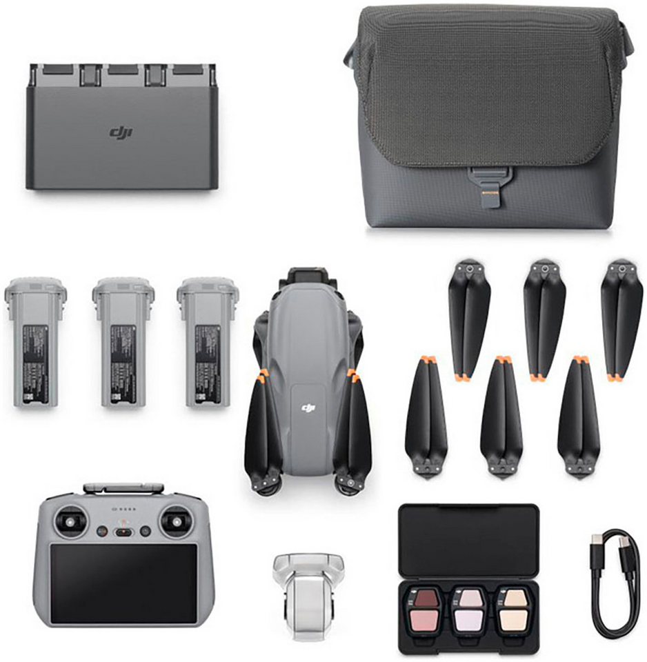 DJI Air 3S Fly More Combo (DJI RC 2) Drohne (4K Ultra HD, DJI RC 2 Fernsteuerung, 3 Akkus, Ladestation und Umhängetasche) grau