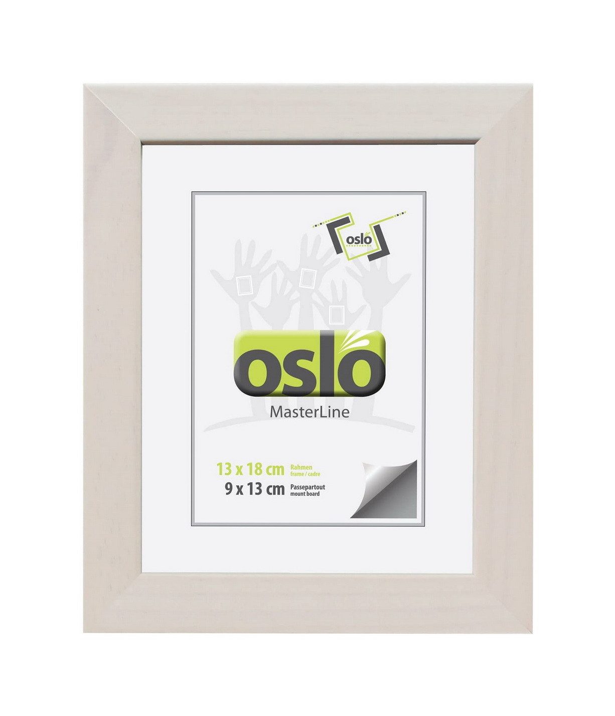 Oslo MasterLine Einzelrahmen Bilderrahmen 13 x 18 cm Holz massiv mit Glasscheibe und Aufsteller, Echtholzrahmen weiß gekalkt FSC-zertifiziert