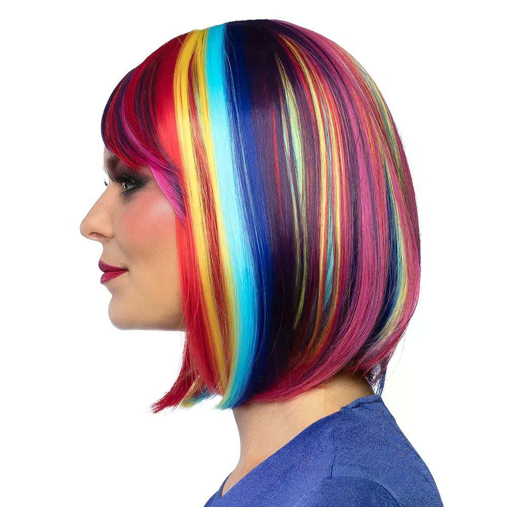 Boland Kostüm-Perücke Perücke Unity Regenbogen bunt Bob-Perücke mit Pony für Karneval, Intensive Farbkombination in Regenbogen-Farben