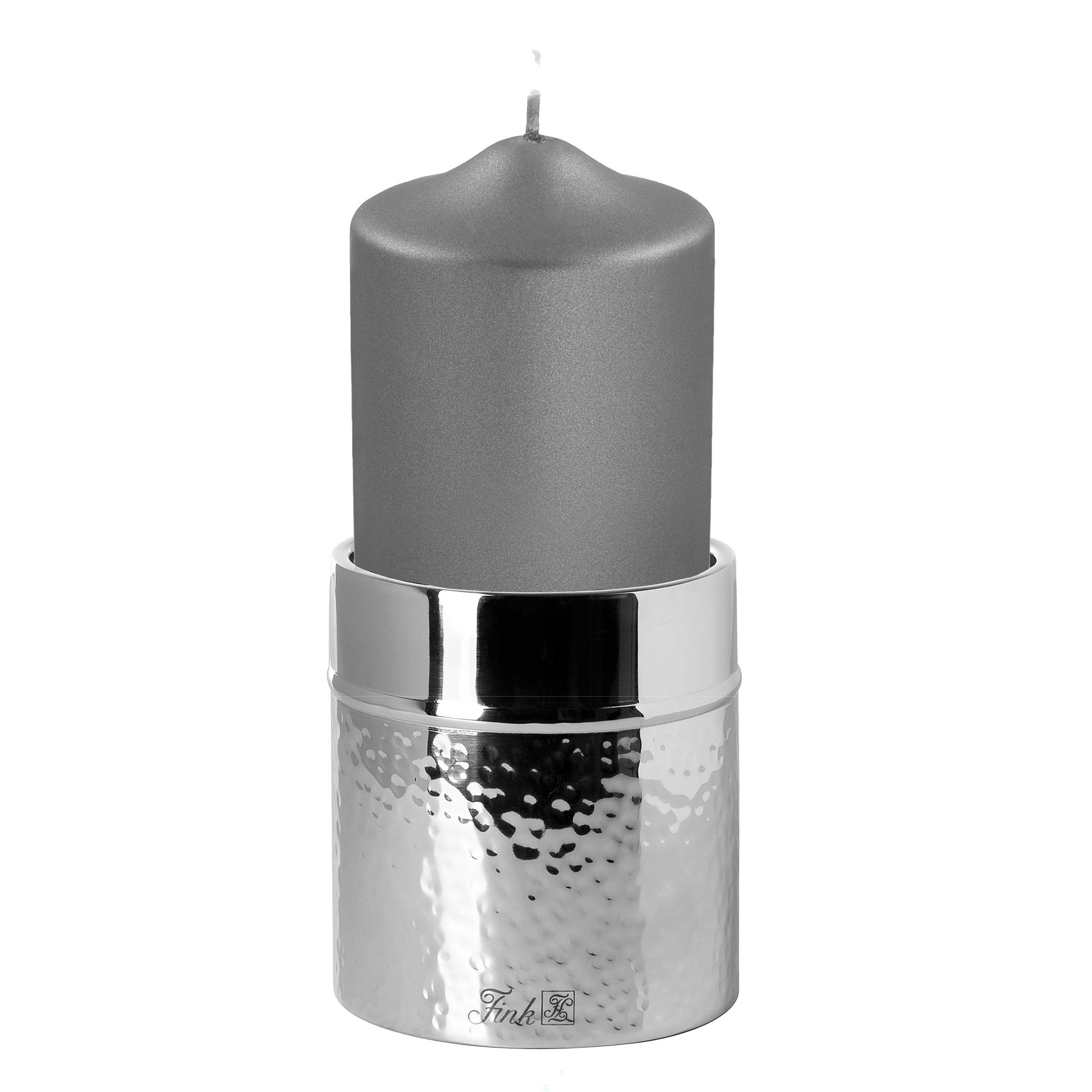 Fink Kerzenleuchter NASSAU - Kerzenhalter + Kerze aus Edelstahl/ Paraffin - silber/ grau (Stumpenkerzenhalter mit Kerze, 2er Set), Stumpenkerzenhalter - Windlicht - Kerzenlicht - Geschenkset - Deko