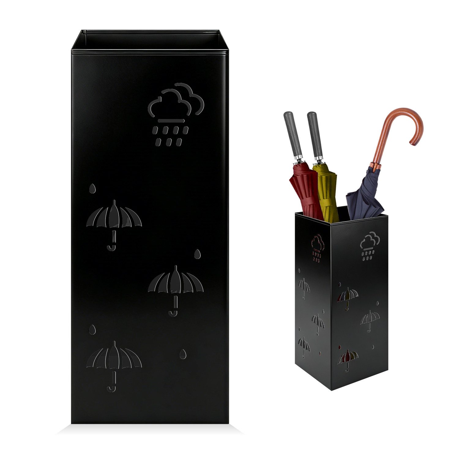 OSTWOLKE Schirmständer Regenschirmständer Schirmhalter Regenschirmkorb Wasserauffangschale, Metall, Umbrella Stand für Haus Büro Eingangsbereich, 42 x 16 x 16 cm