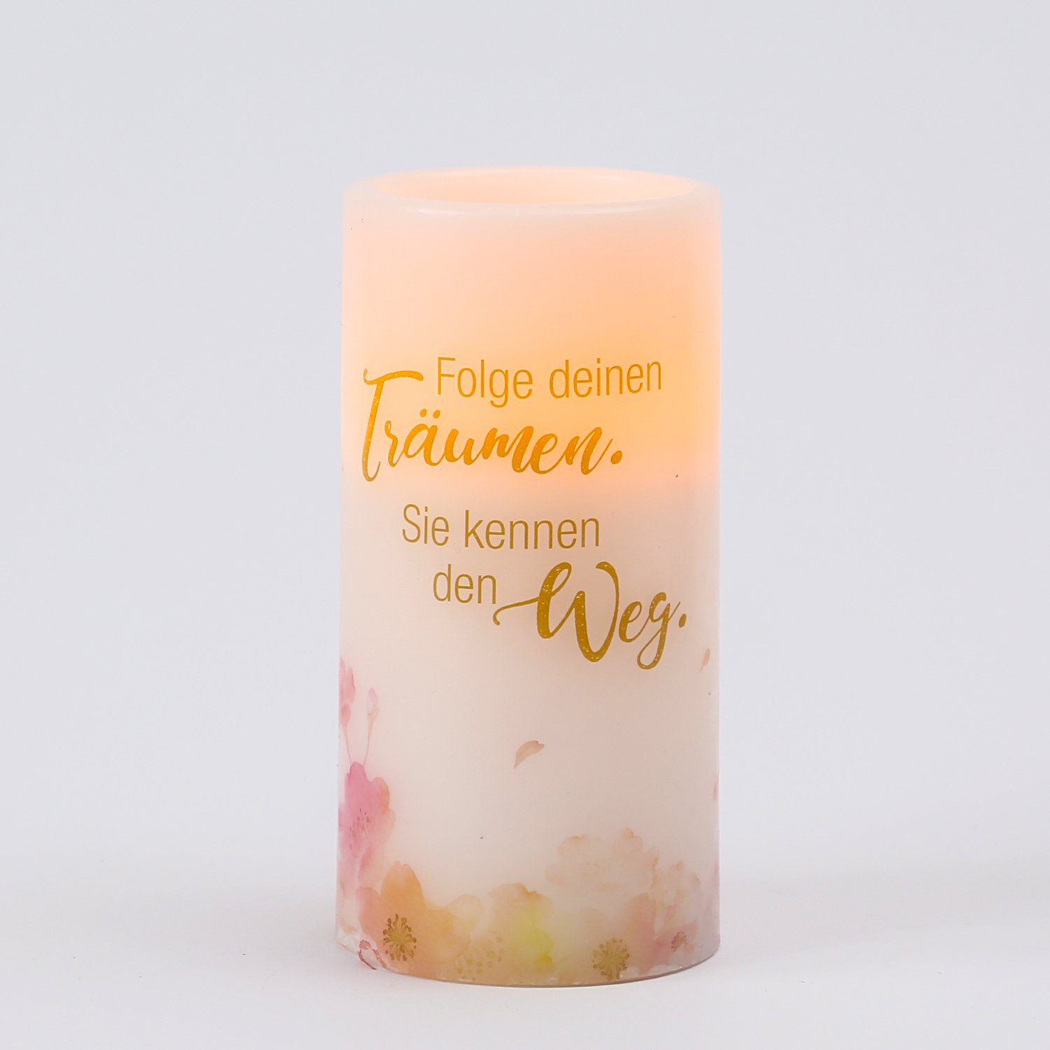 MARELIDA LED-Kerze mit Träume Zitat Blumen Motiv Design Echtwachs flackernd günstig online kaufen