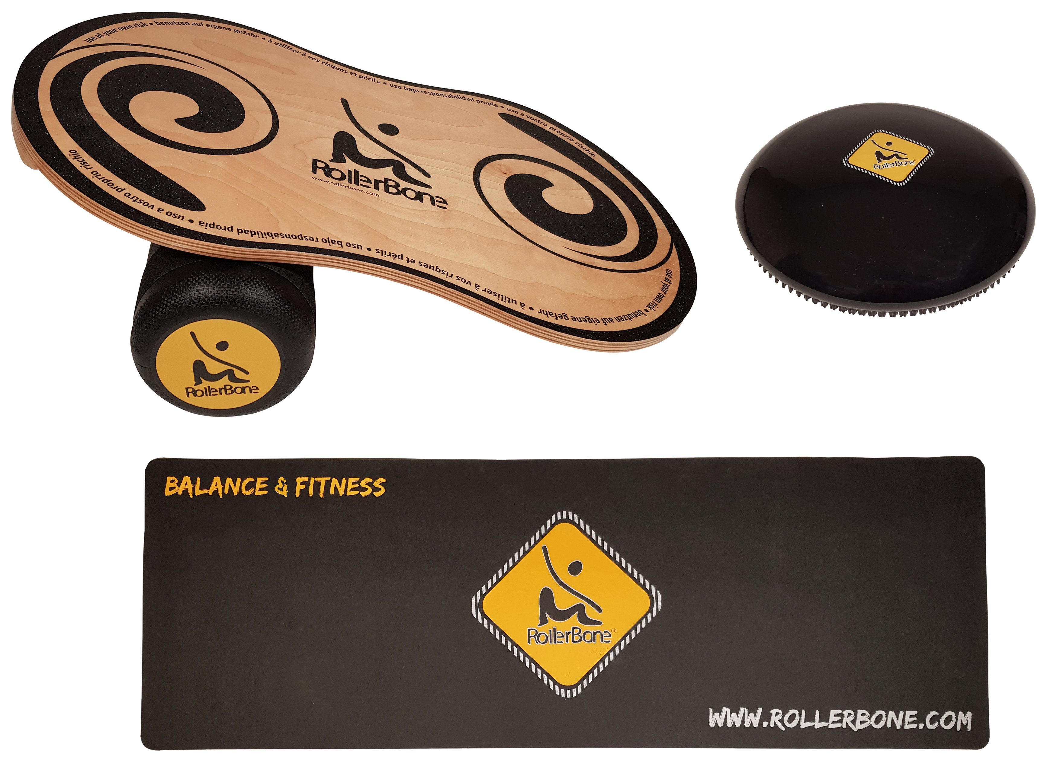RollerBone Balanceboard Balance-Board PRO Set Wackelbrett aus Holz Pro  Roller Balance-Kissen Unterlage