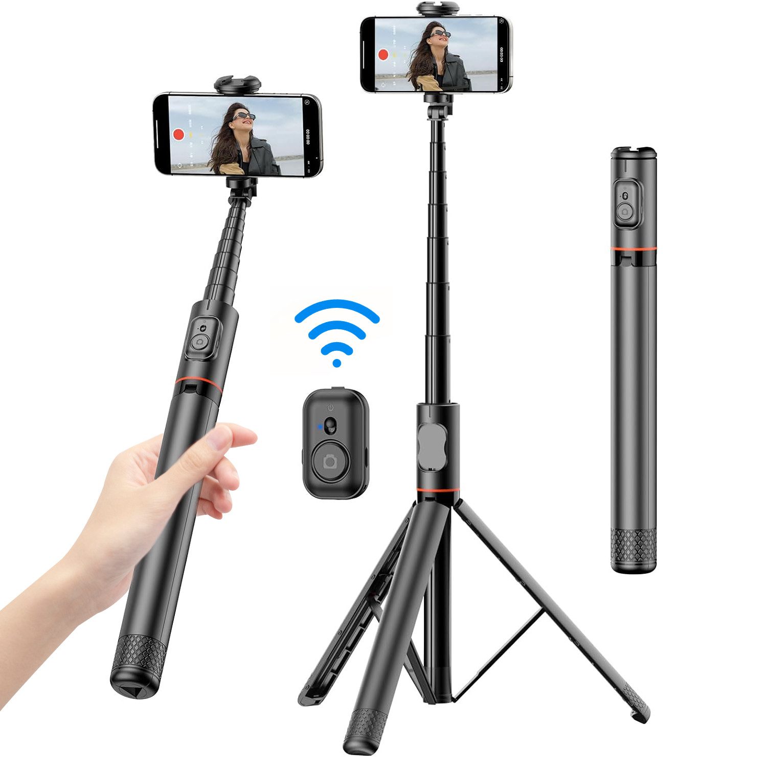 Selfie-Stick Selfie Stick Bluetooth Selfie Stick Stativkopf Bluetooth-Fernbedienung