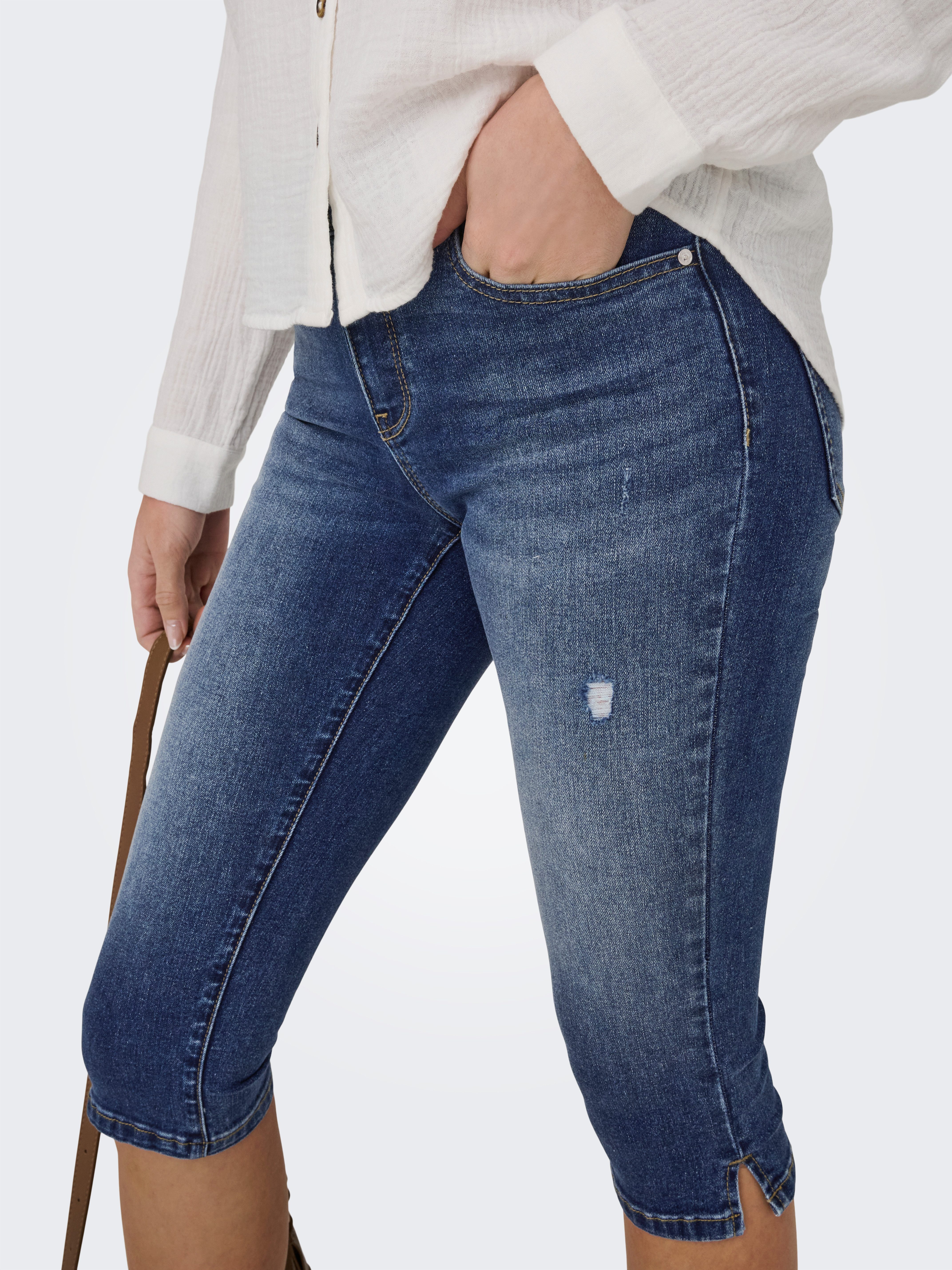 ONLY Caprijeans ONLWAUW MID CAPRI SLIT DES DNM BOX Materialmix, mit Destroy günstig online kaufen
