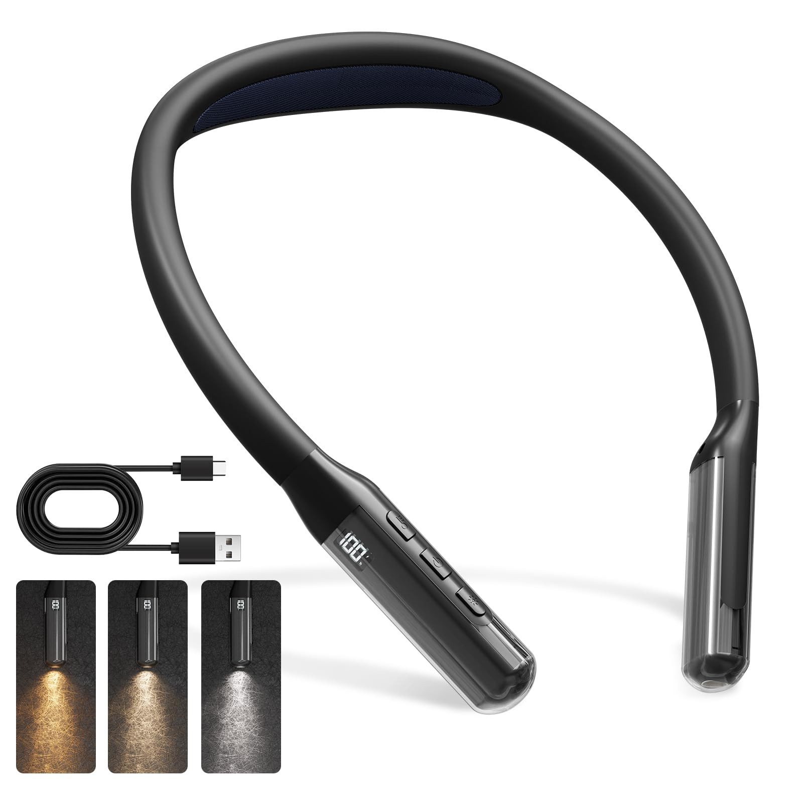 LQWELL LED Leselampe Wiederaufladbare Neck Reading Light LED Buchlampe Biegbare Arme, LED fest integriert, Hals Leselampe 3 Farben und 3 Helligkeiten Einstellbar, für Lesen Häkeln Nähen Reparieren Stricken