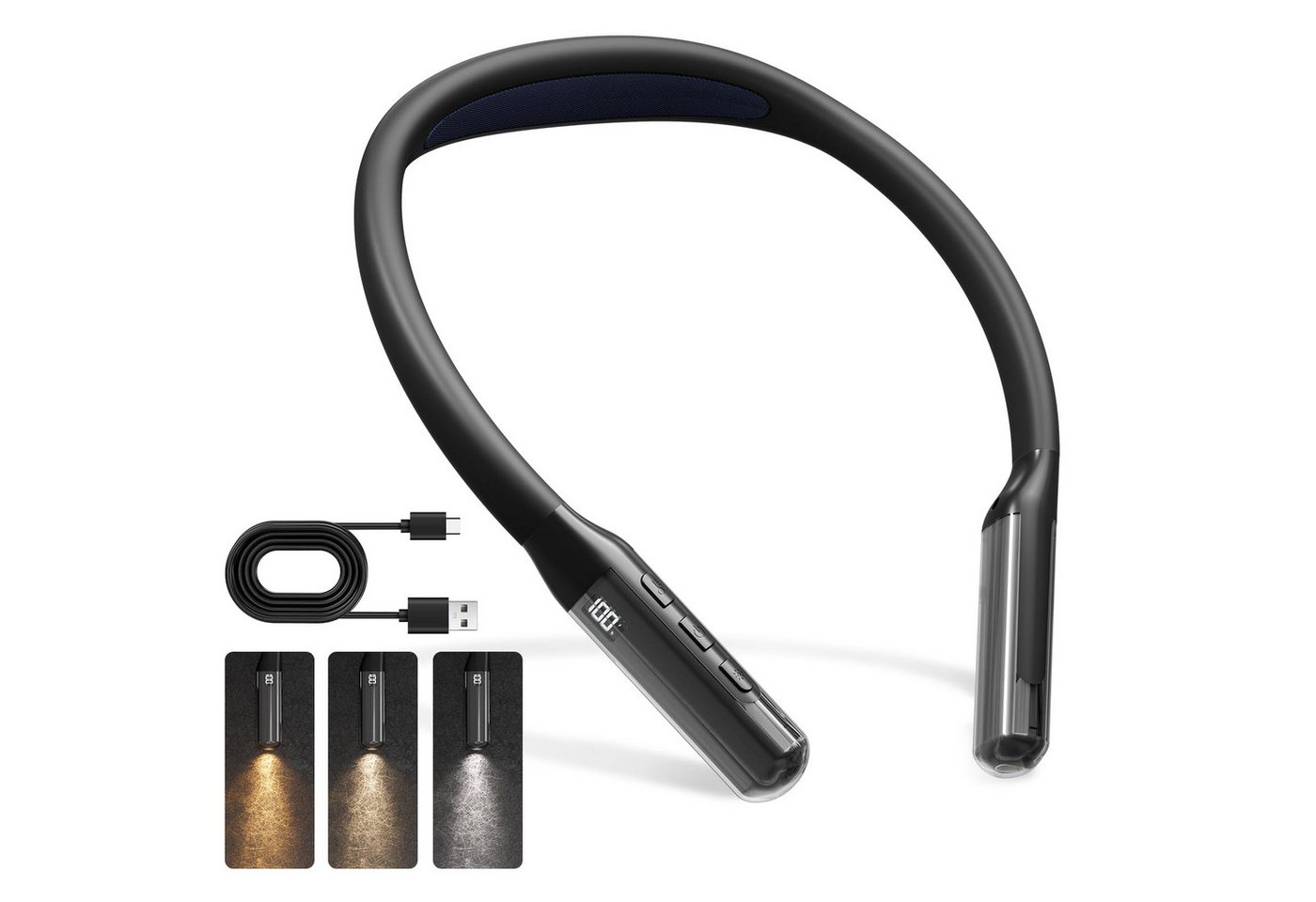 LQWELL LED Leselampe Wiederaufladbare Neck Reading Light LED Buchlampe Biegbare Arme, LED fest integriert, Hals Leselampe 3 Farben und 3 Helligkeiten Einstellbar, für Lesen Häkeln Nähen Reparieren Stricken