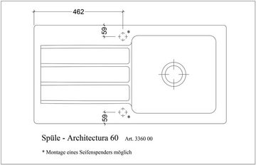 Villeroy & Boch Küchenspüle Architectura 60, rechteckig, 100/20 cm, (inklusive Ablaufgarnitur mit Excenterbetätigung), reversibel, vorgebohrt mit 2 Hähnlöchern, Keramik, 1000 x 510 mm