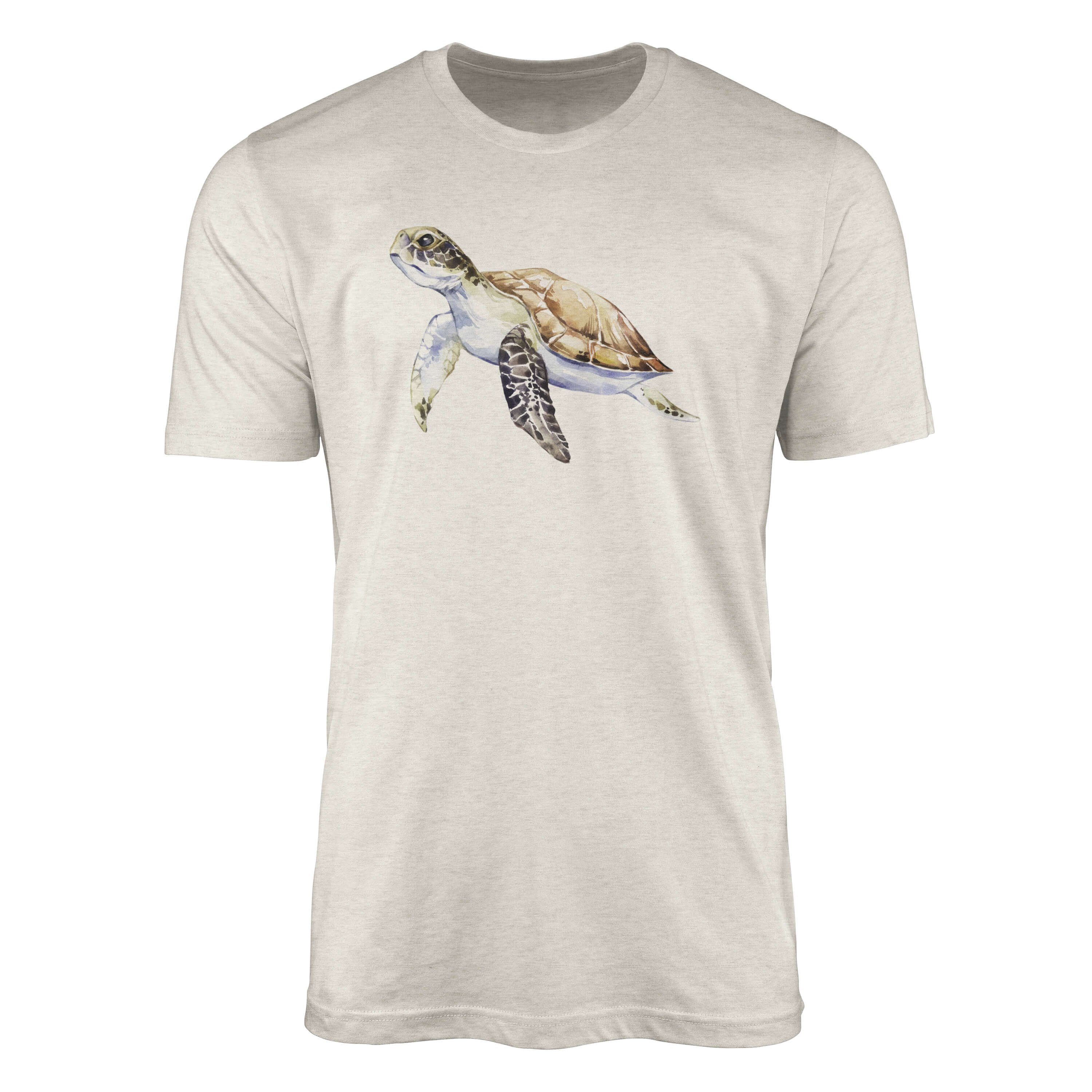 Sinus Art T-Shirt Herren Shirt 100% gekämmte Bio-Baumwolle T-Shirt Meeresschildkröte Wasserfarben Motiv Nachhaltig Ök (1-tlg)