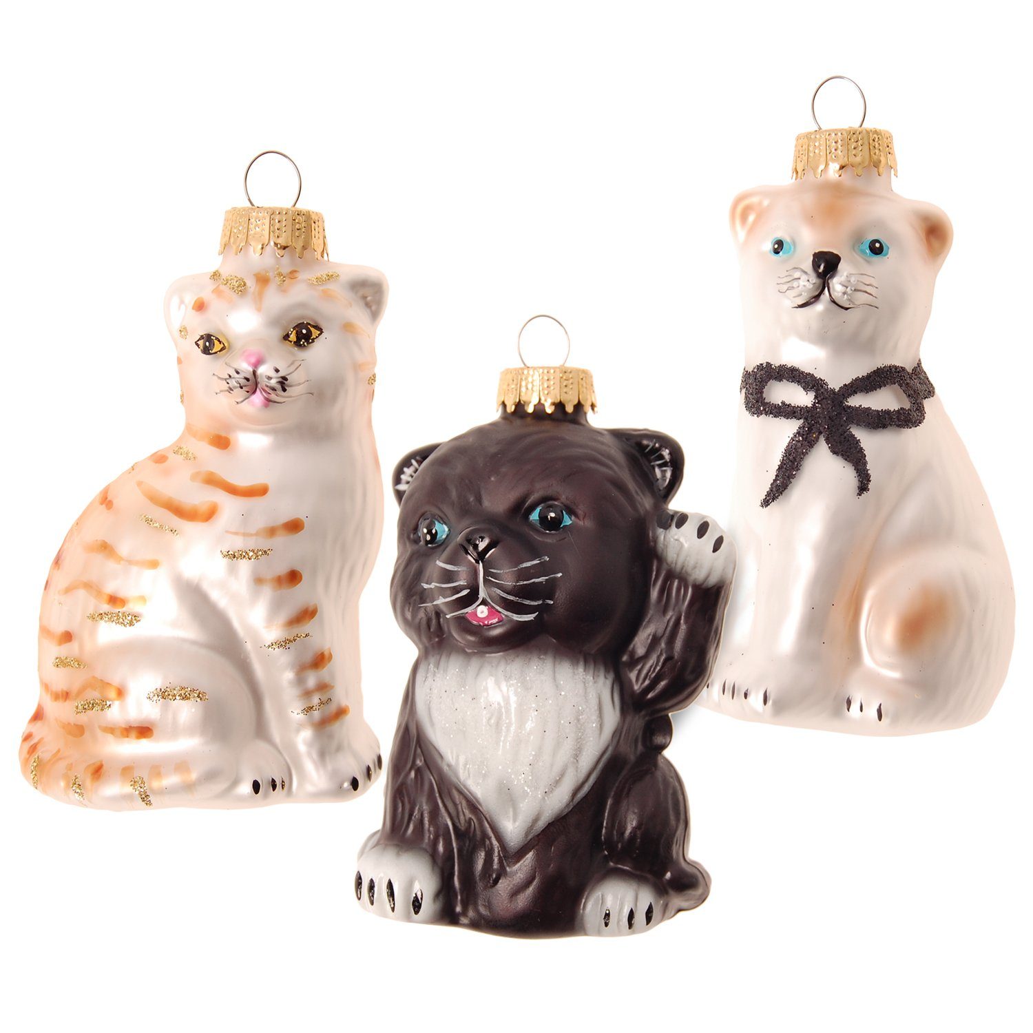 3 Christbaumschmuck Sortiment Krebs mit 3-faches verschiedenen Lauscha ca. 8cm Glas Katzen