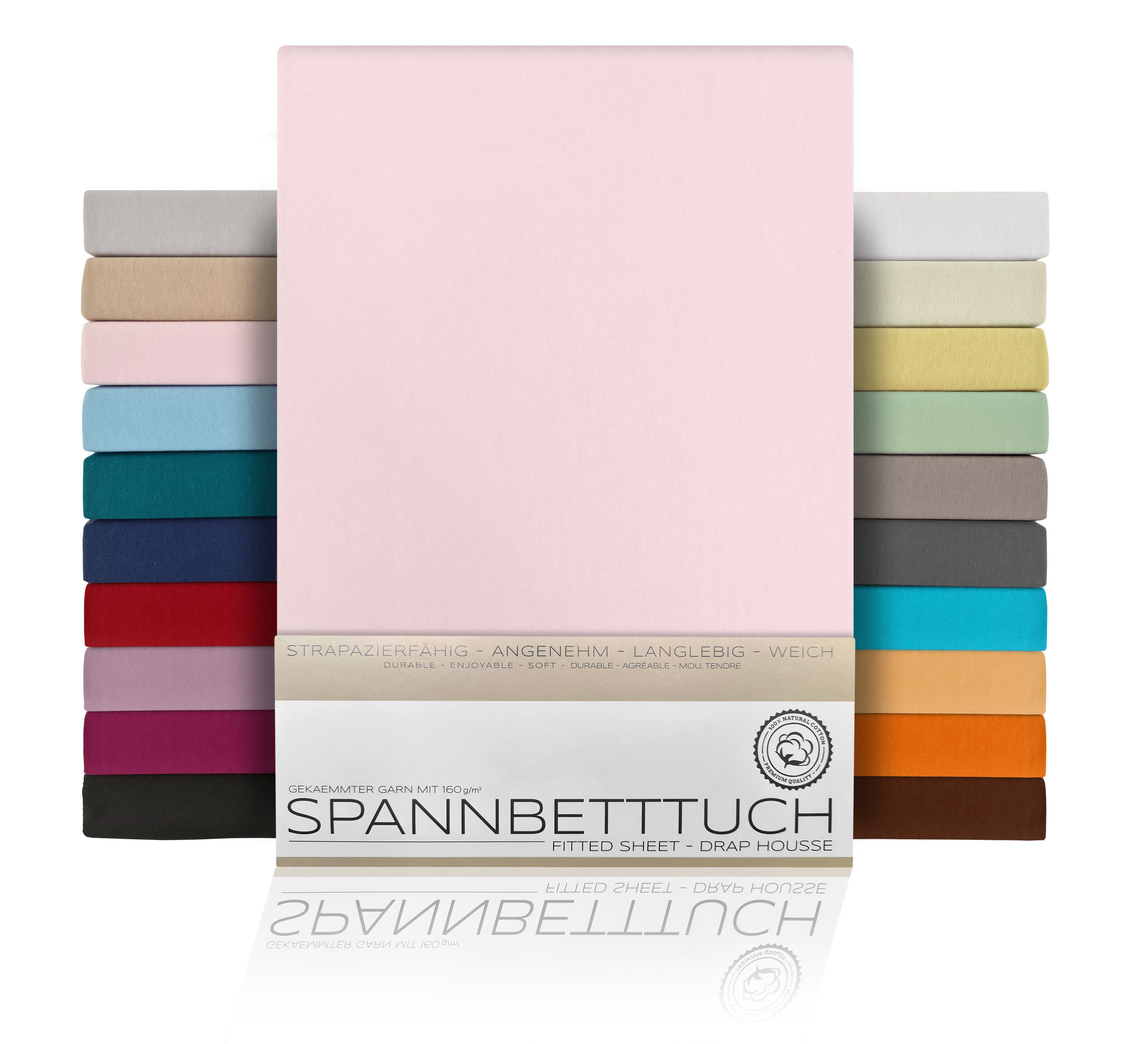 Spannbettlaken Spannbetttuch Bettlaken aus gekämmter Baumwolle Premium Jersey 160g/m², Beautex, Jersey, Gummizug: rundum, (1 Stück)