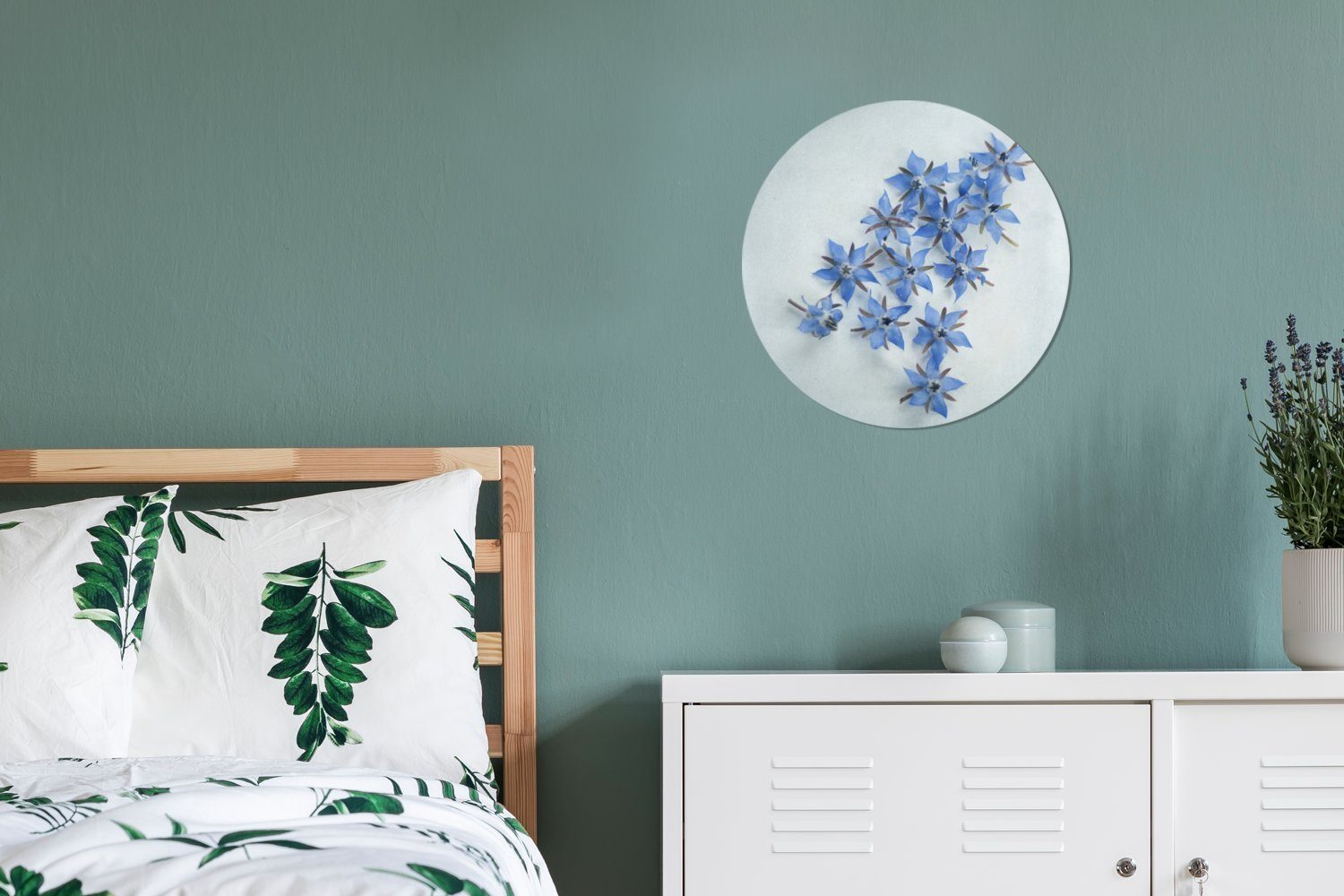 MuchoWow Gemälde Blaue Forex, auf Wohnzimmer, St), cm Wandbild, hellblauem Hintergrund, Wanddekoration Borretschblüten Kreis 30x30 (1 Rundes
