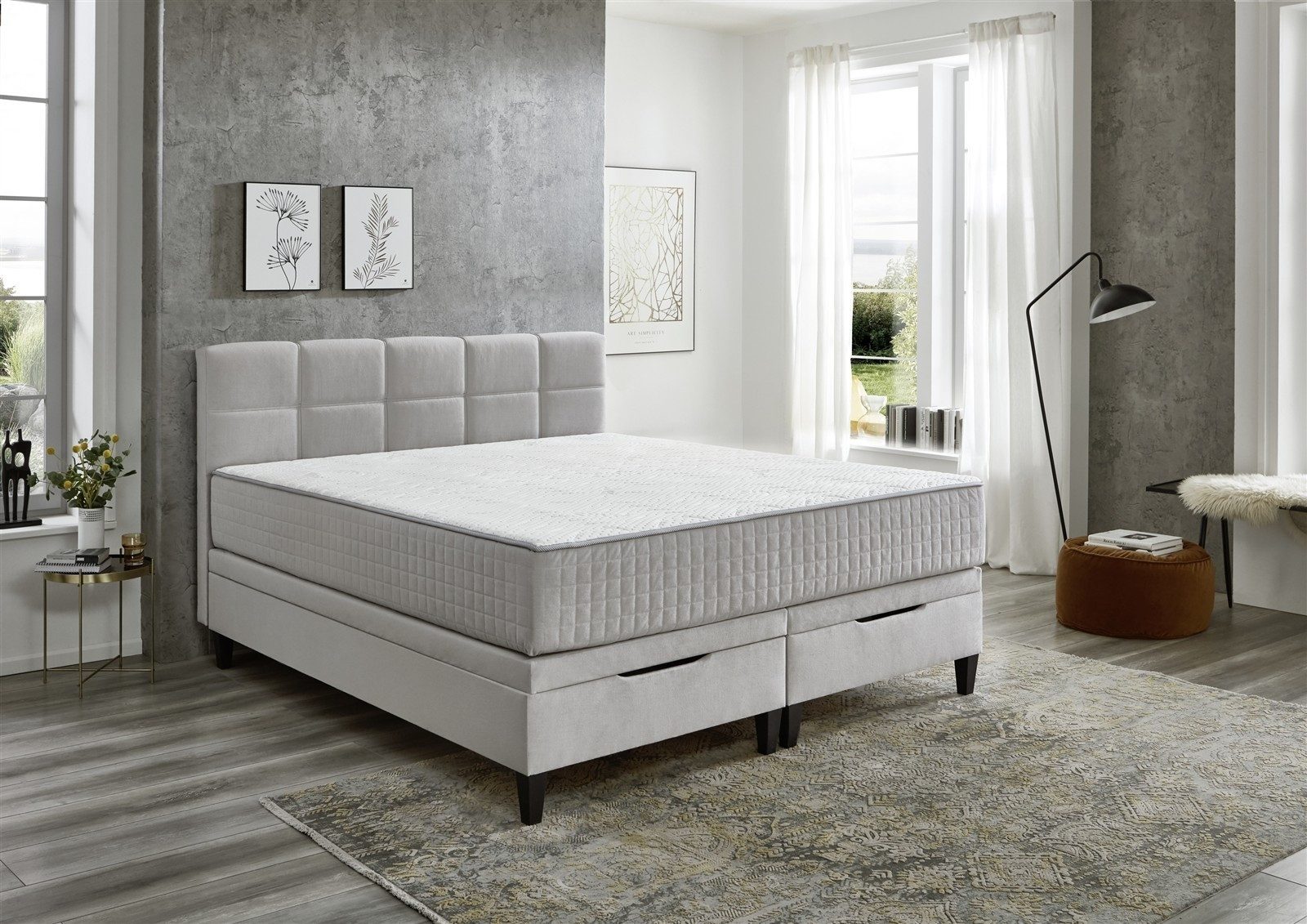 möbelando Boxspringbett TraumZeit, inkl. wendbare 7 Zonen TTFK Matratze & Topper - 180x200 cm hellgrau