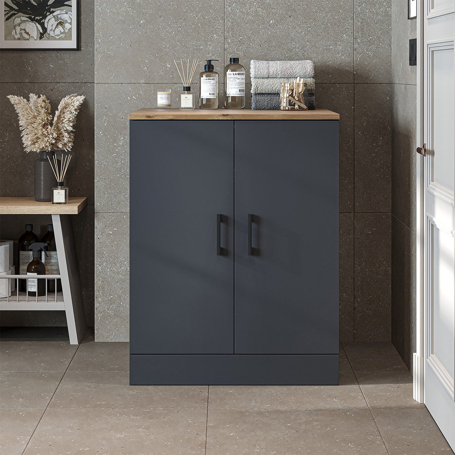 Roomart Waschmaschinenumbauschrank ATRIA – Umbauschrank für Badezimmer / HWR - 70cm (Waschmaschinenschrank - B/H/T: 70 x 90 x 69 cm) •Weiß •Weiß-Eiche •Eiche •Anthrazit-Eiche