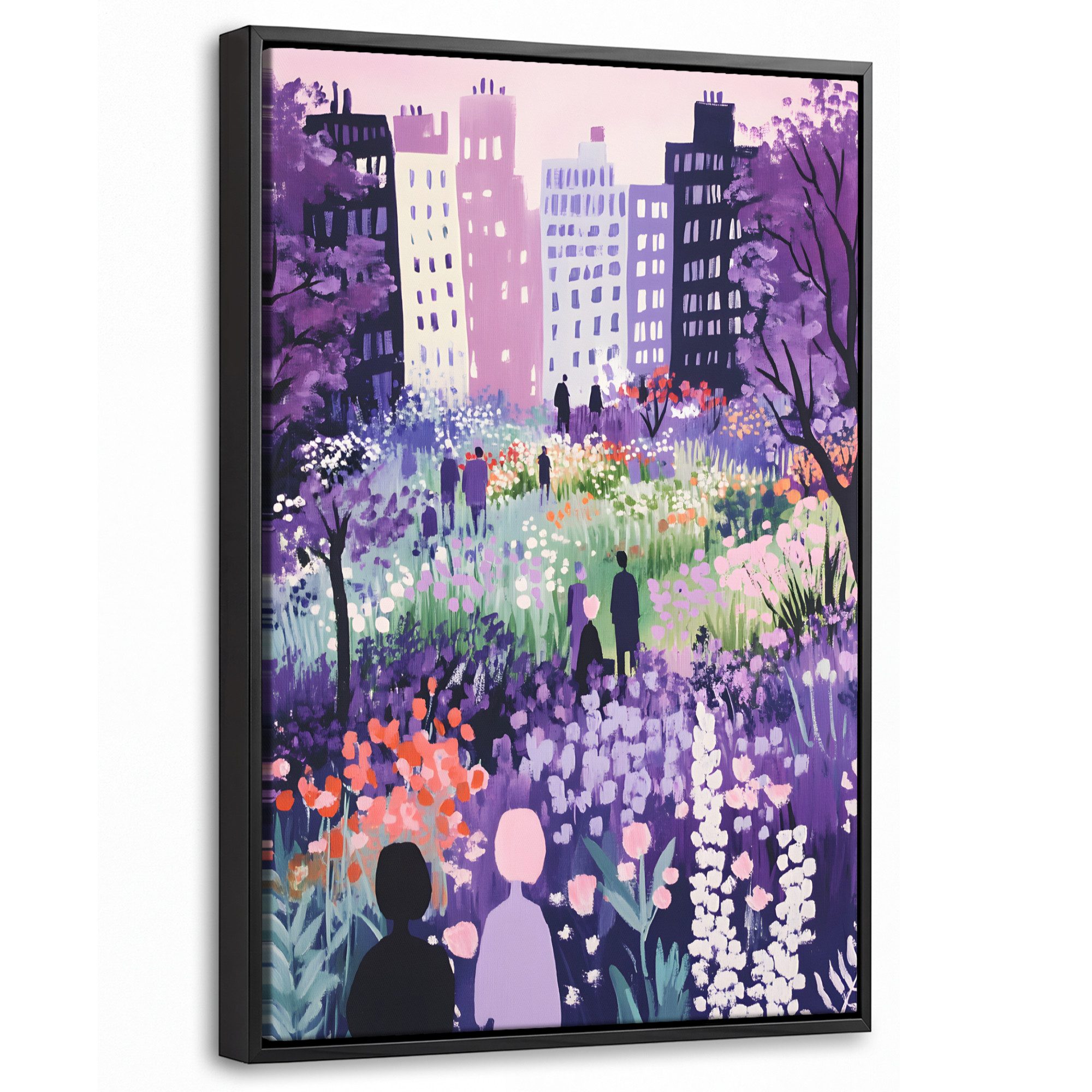 OneMillionCanvasses® Leinwandbild mit Rahmen - Park - Bäume - Blumen - Gebäude, Fotodruck (1 St), Deko für Wohnzimmer Schlafzimmer Küche 20x30cm