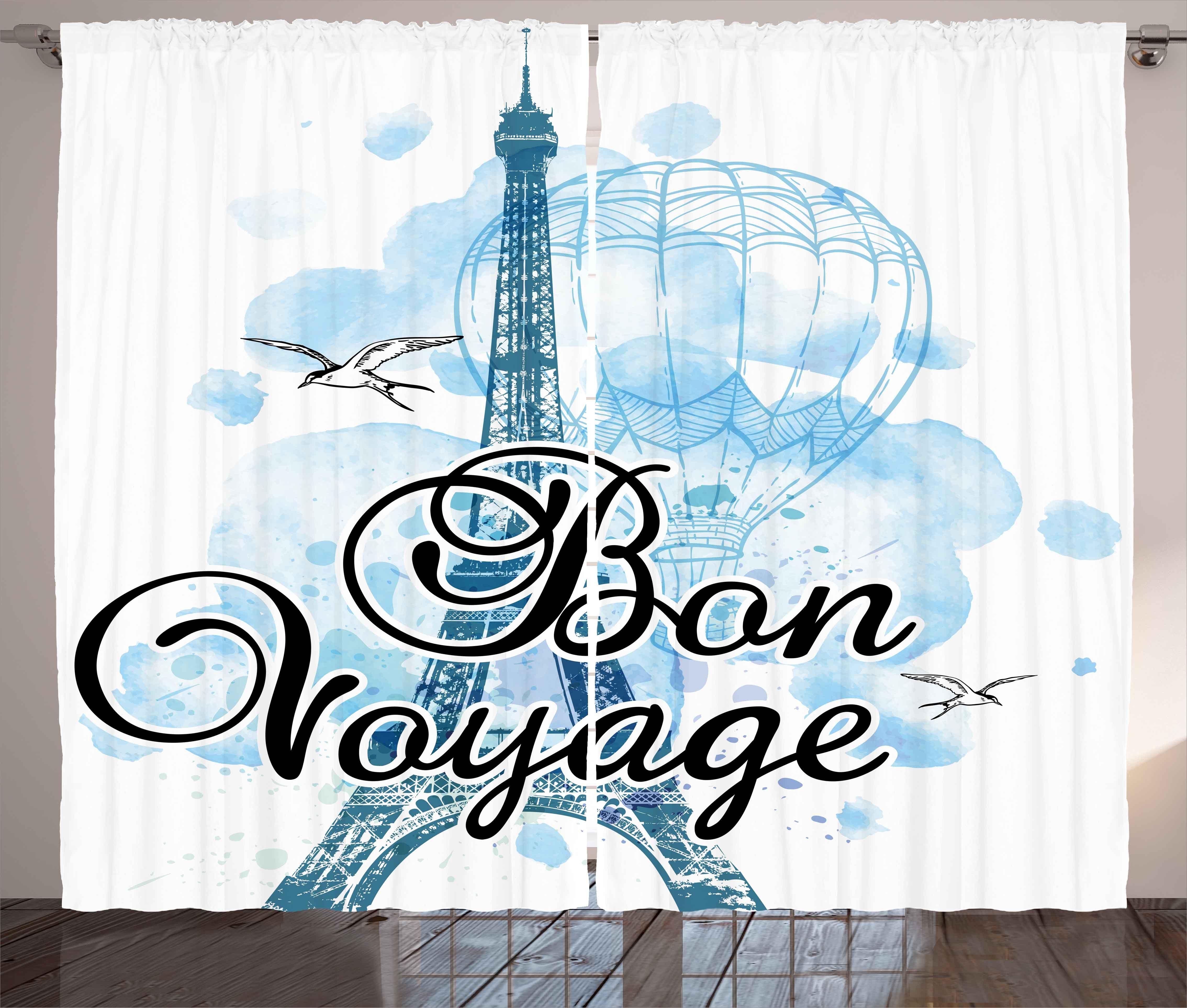 Gardine Schlafzimmer Kräuselband Vorhang mit Schlaufen und Haken, Abakuhaus, Eiffelturm Luftballon Paris