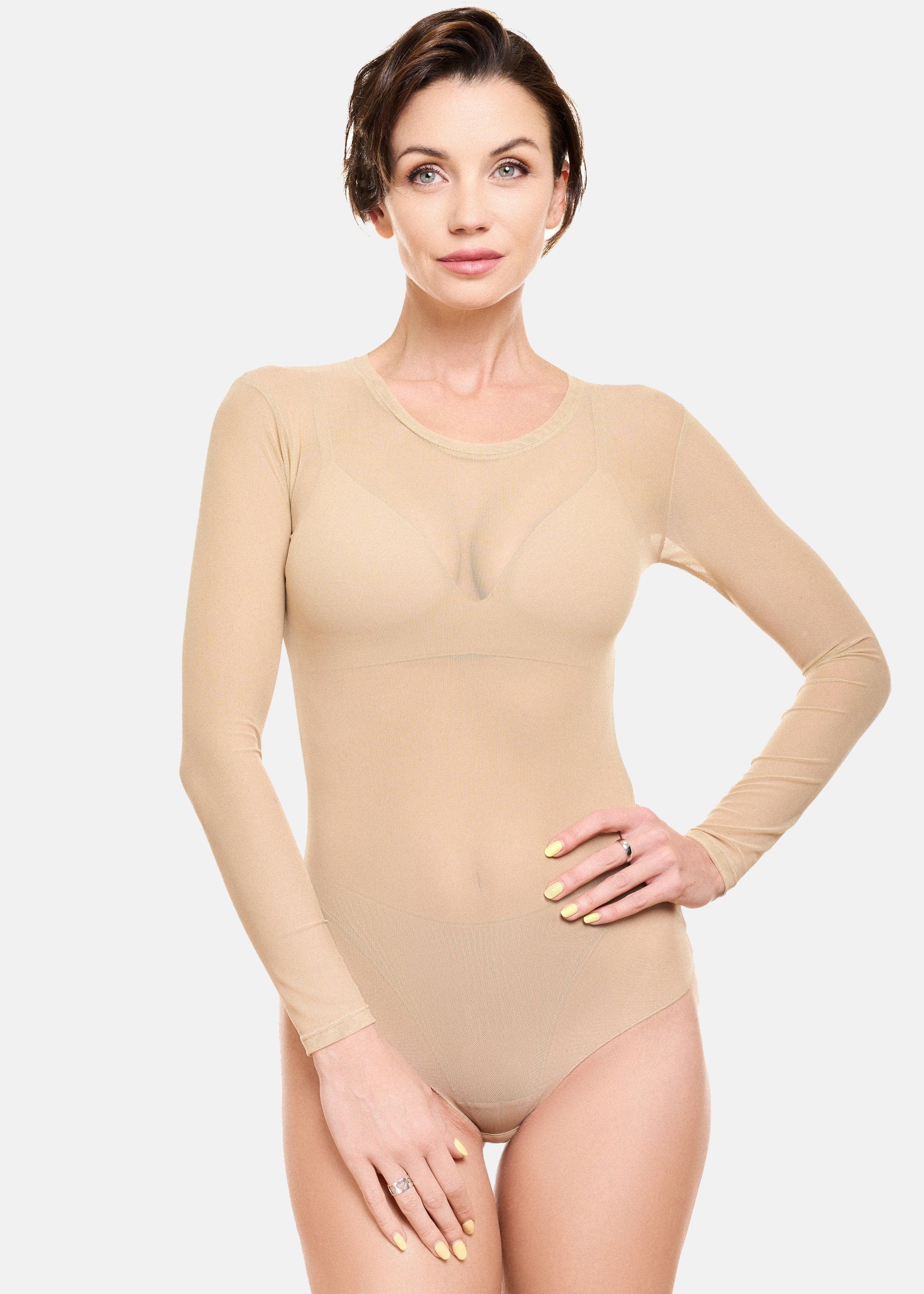 Evoni Body Damen Langarmbody transparent
