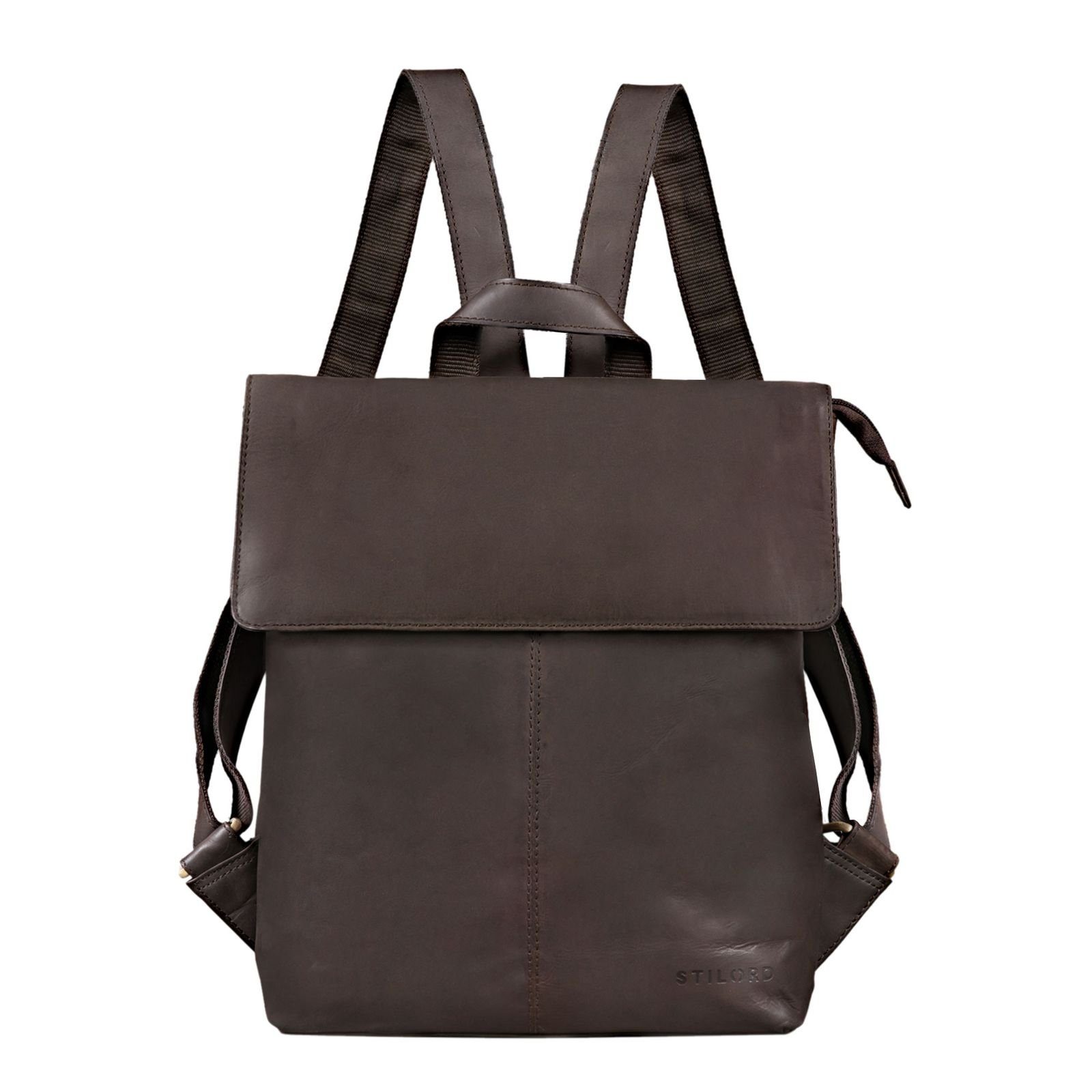 STILORD Notebook-Rucksack "Charlie" Vintage Lederrucksack Braun Damen Herren 13,3 Zoll Echtleder