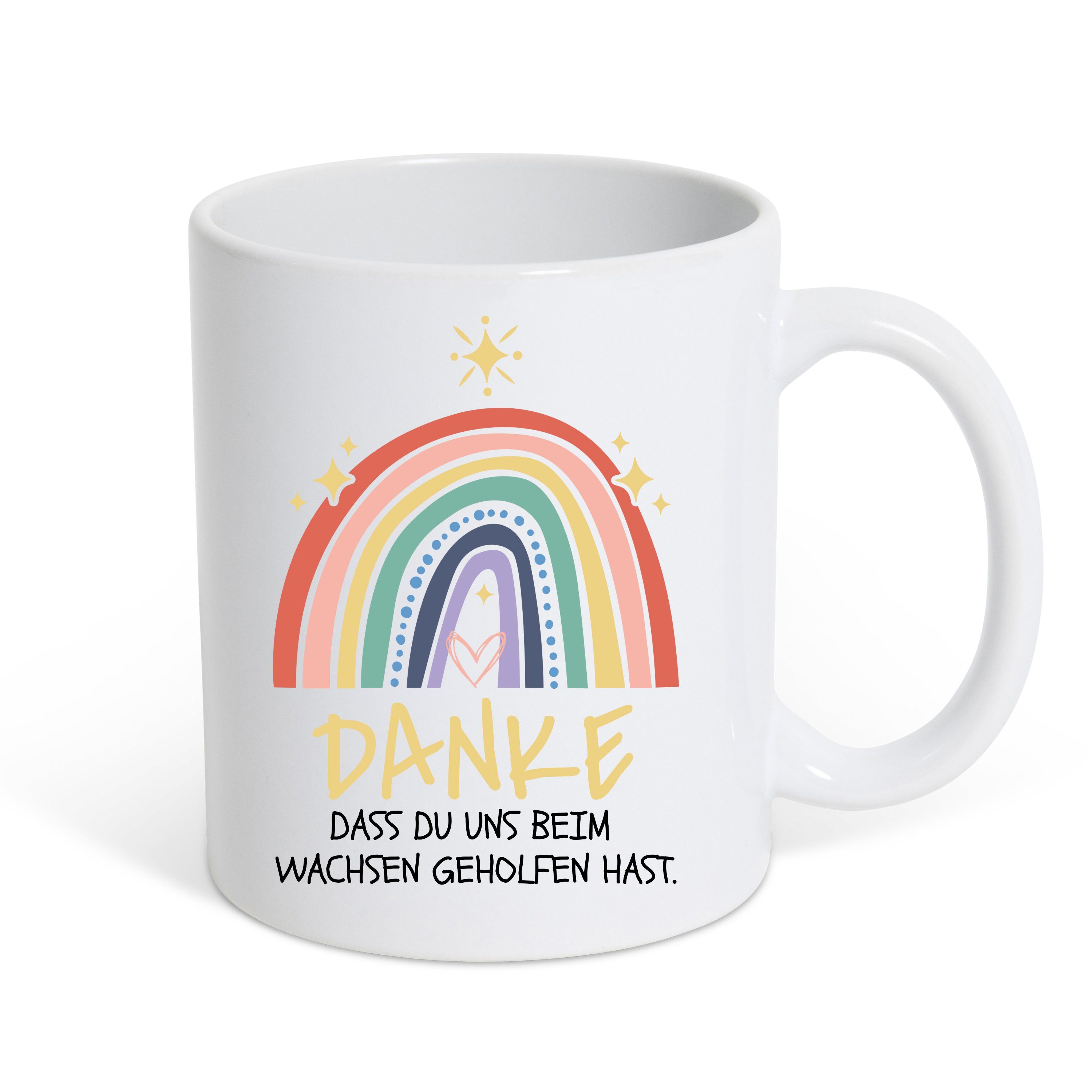 Youth Designz Tasse DANKE DASS DU UNS BEIM WACHSEN GEHOLFEN HAST Kaffeetasse Geschenk, Keramik, mit Süßem Spruch