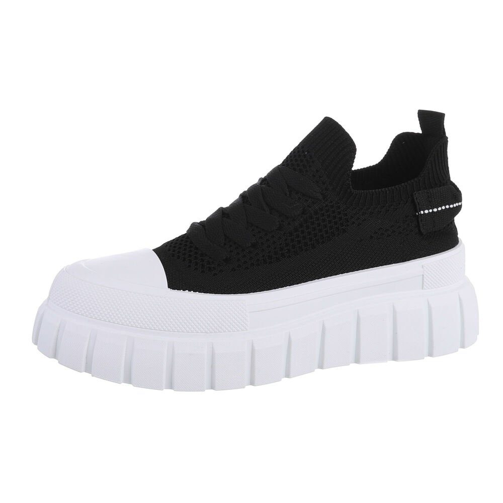 Ital-Design Damen Low-Top Freizeit Sneaker Flach Sneakers Low in Schwarz