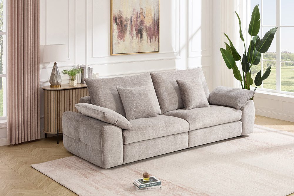riess-ambiente 3-Sitzer SOHO 265cm beige – Chenille, Wellenunterfederung, XXL, bis 4 Personen, Einzelartikel 1 Teile, großzügiges Big Sofa mit hohem Sitzkomfort – ideal fürs Wohnzimmer