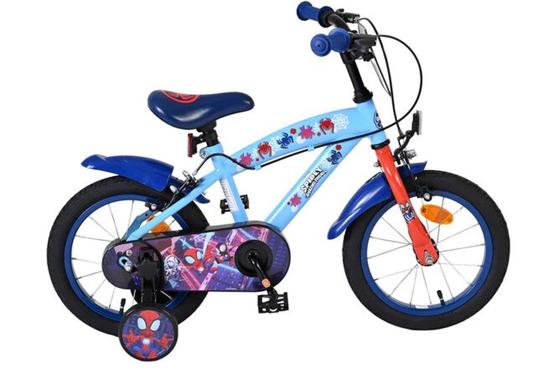 Volare Kinderfahrrad Spidey Kinderfahrrad - Jungen - 14 Zoll - Blau Rot - Zwei Handbremsen