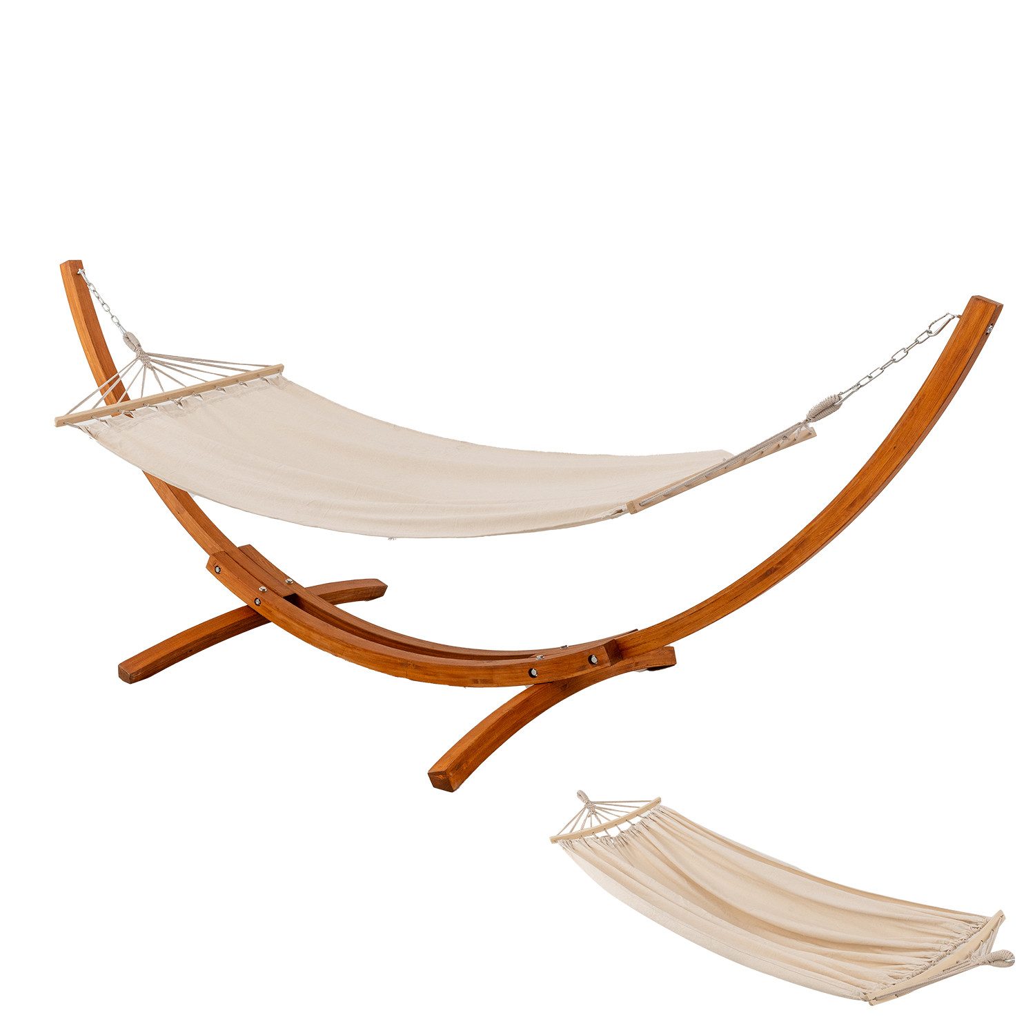 HOMAVO Hängematte mit Gestell, Mit 2 Hängematte, Stabiles Holzgestell, 200kg Belastbarkeit, Maße: 320x120x120 cm, Höhenverstellbar